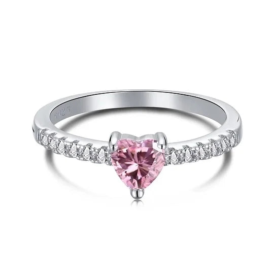 925 Sterling Silver Heart Ring with Zircon Water Droplet Design