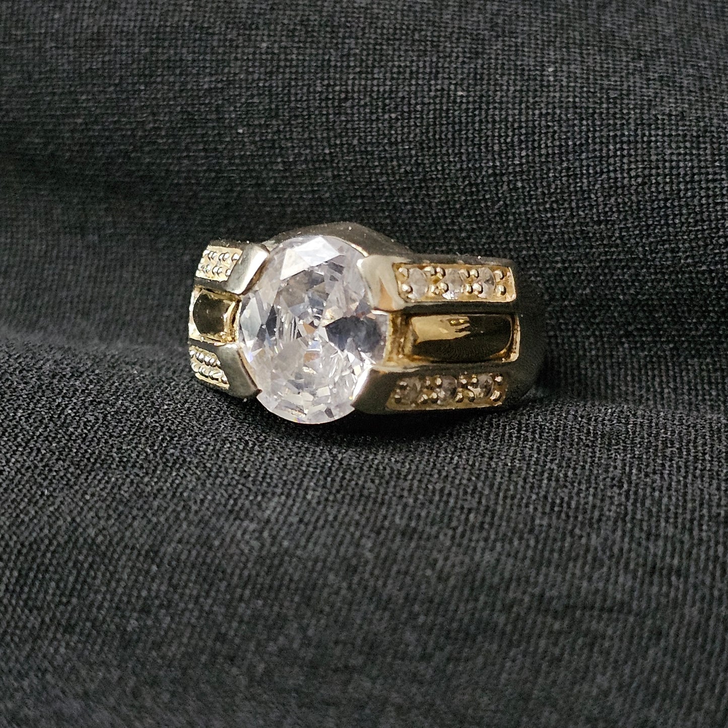 CZ Solitaire Gold over 925 Sterling Silver Men's Ring