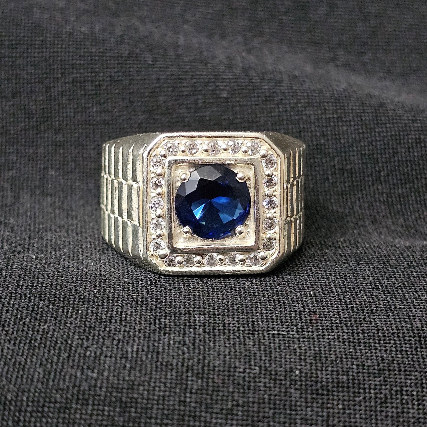 Blue Stone Square Men's Ring 925 Sterling Silver