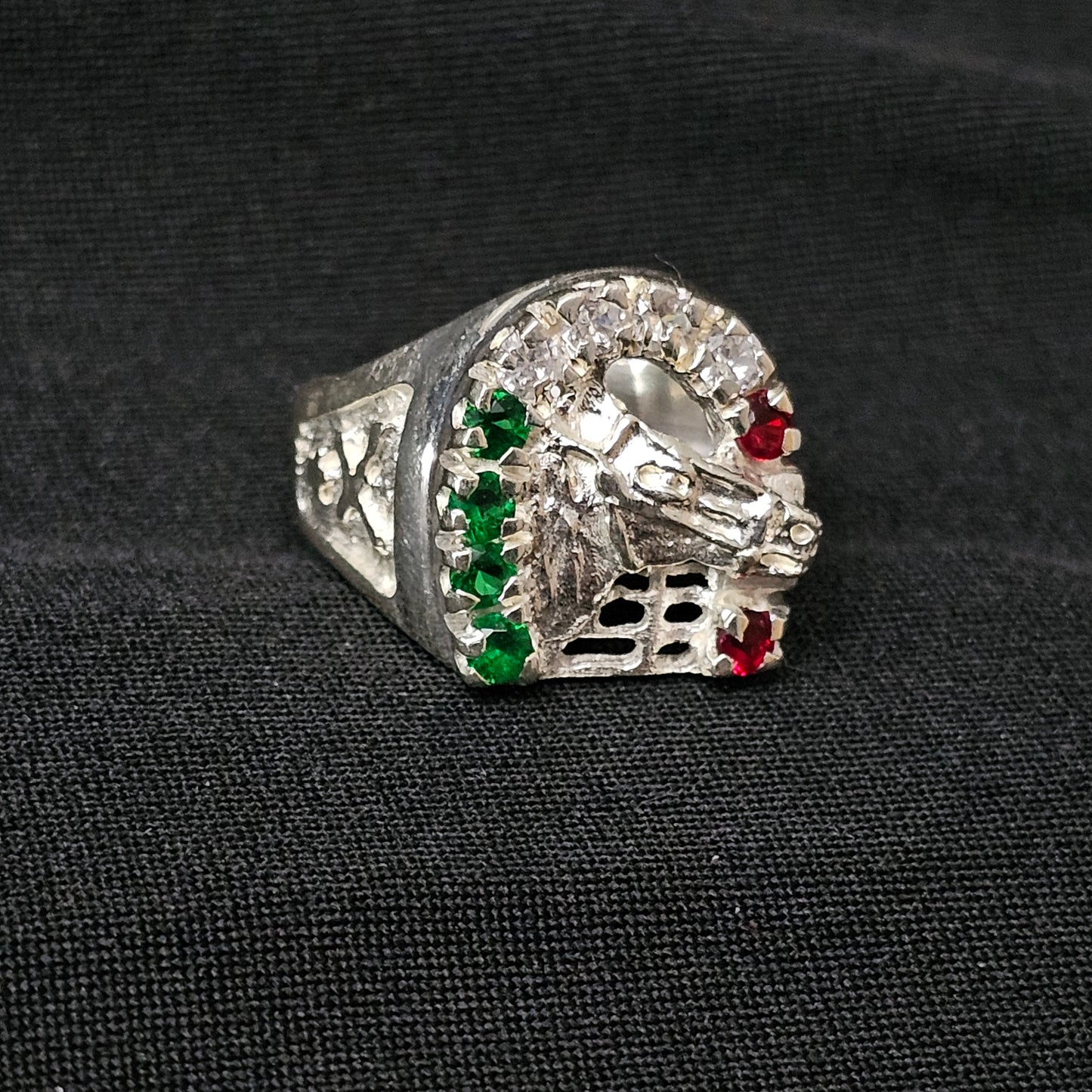 Red White Green Horseshoe Horse Cabellero Vaquero Men's Ring 925 Sterling Silver
