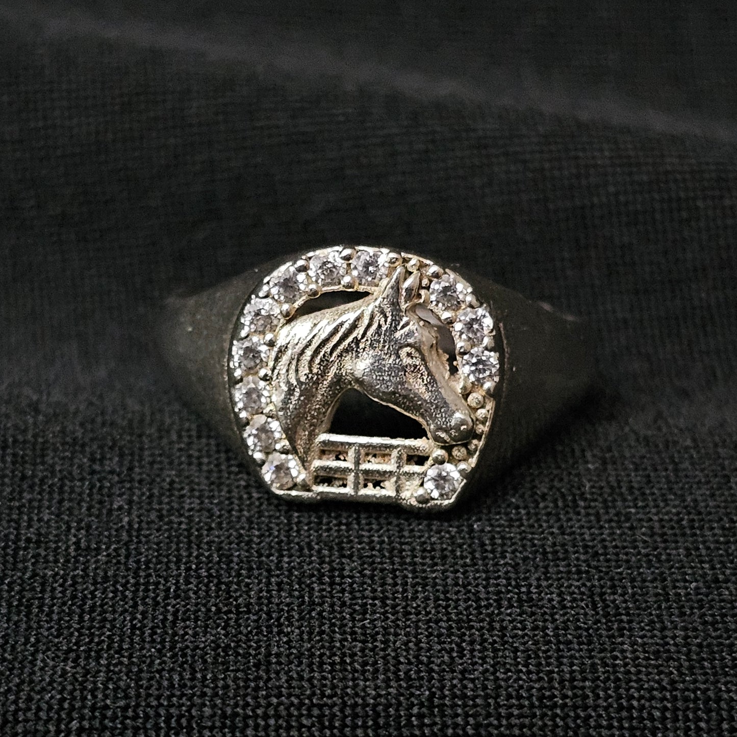 Horseshoe Horse Caballero Vaquero CZ Men's Ring 925 Sterling Silver