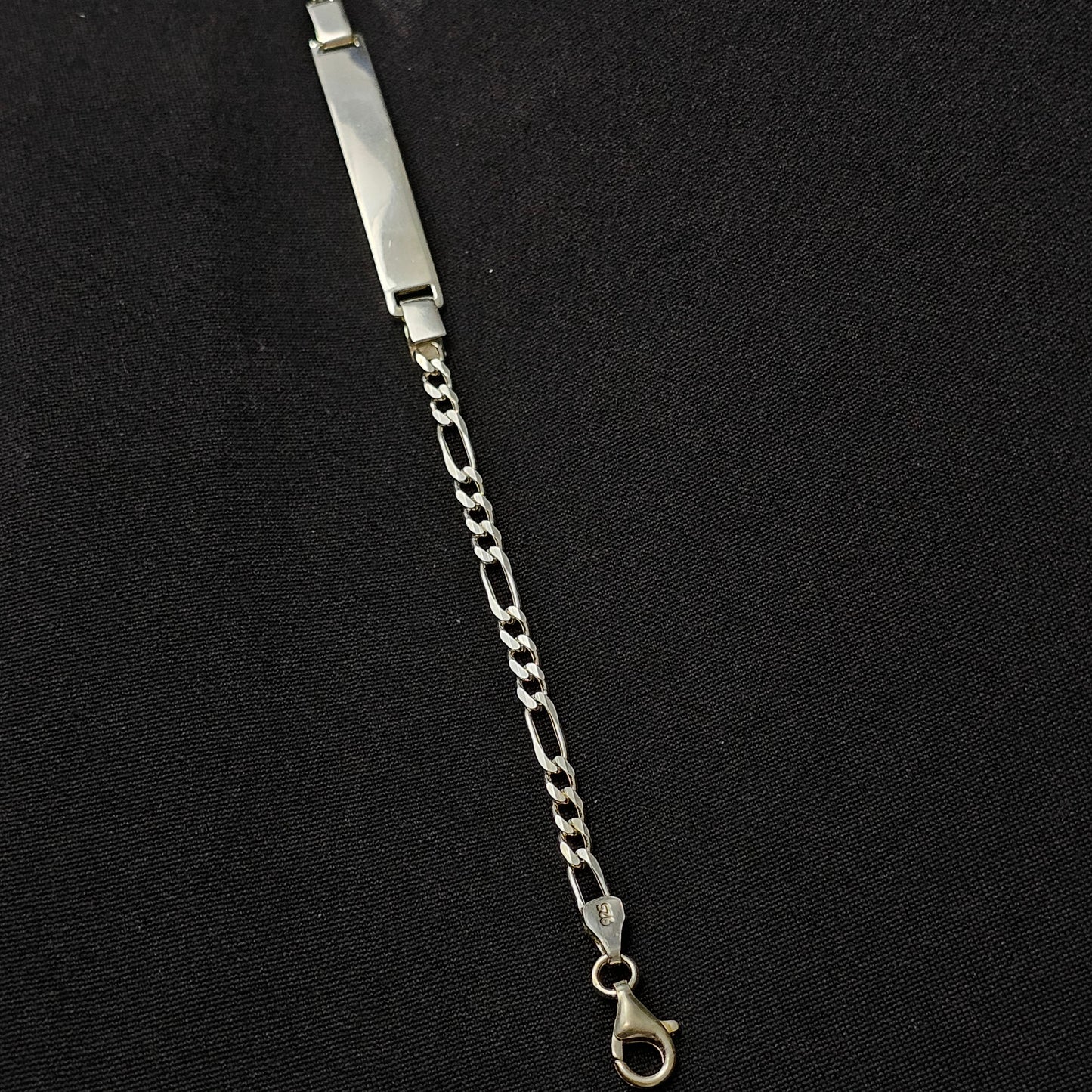 6.6mm Figaro ID Name Bracelet 925 Sterling Silver 8"