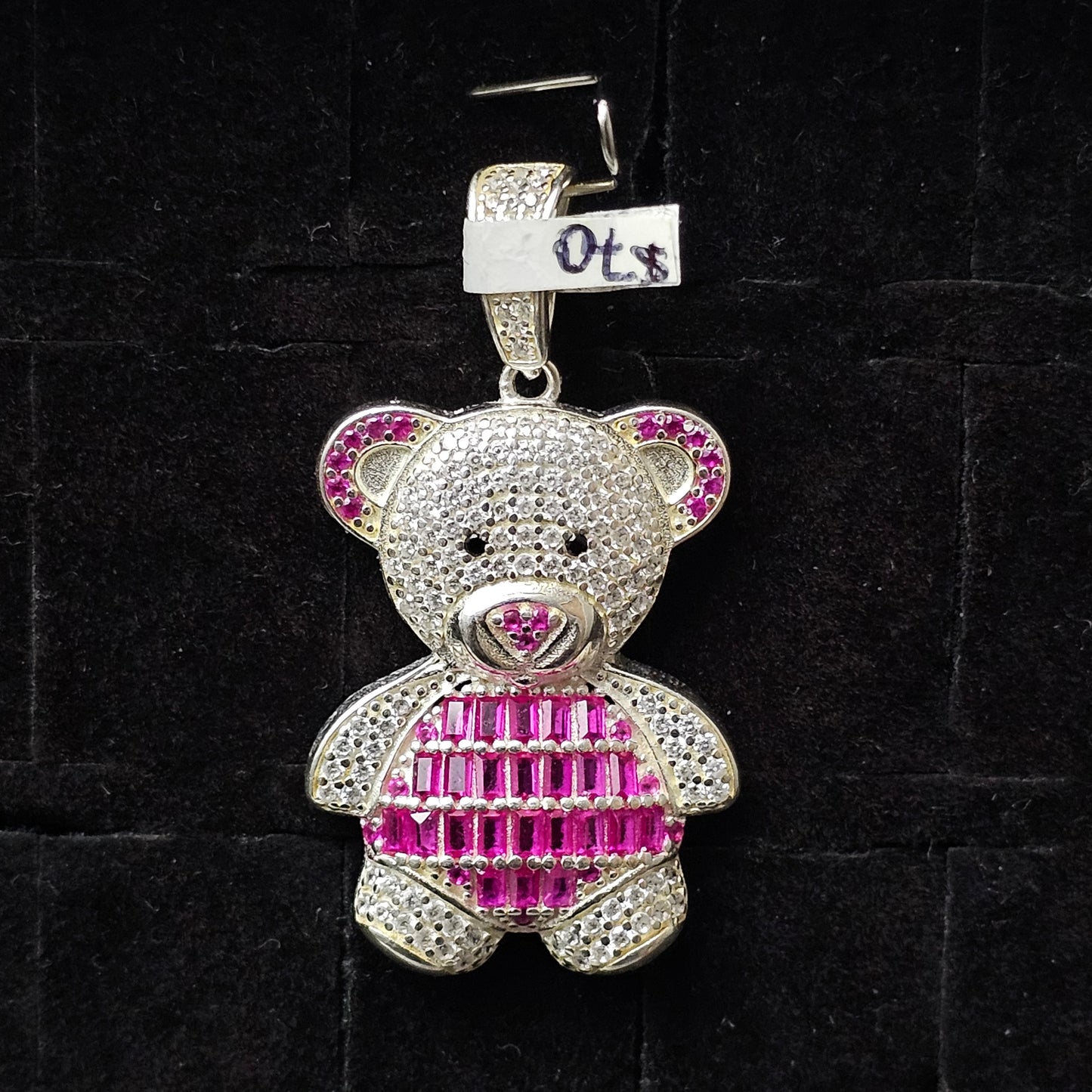 Pink Teddy Bear Pendant 925 Sterling Silver
