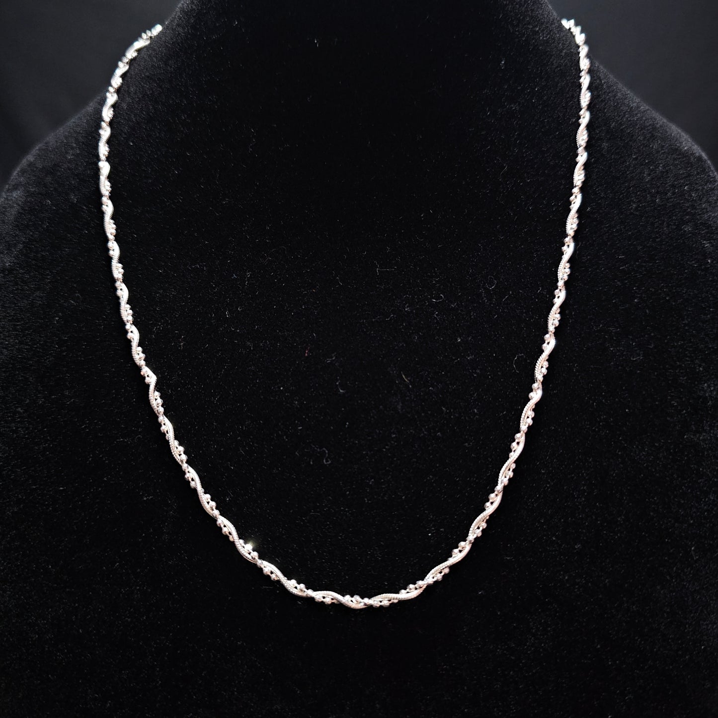 20" Snake and Bead Double Twist Chain Link Necklace 925 Sterling Silver 1.5mm