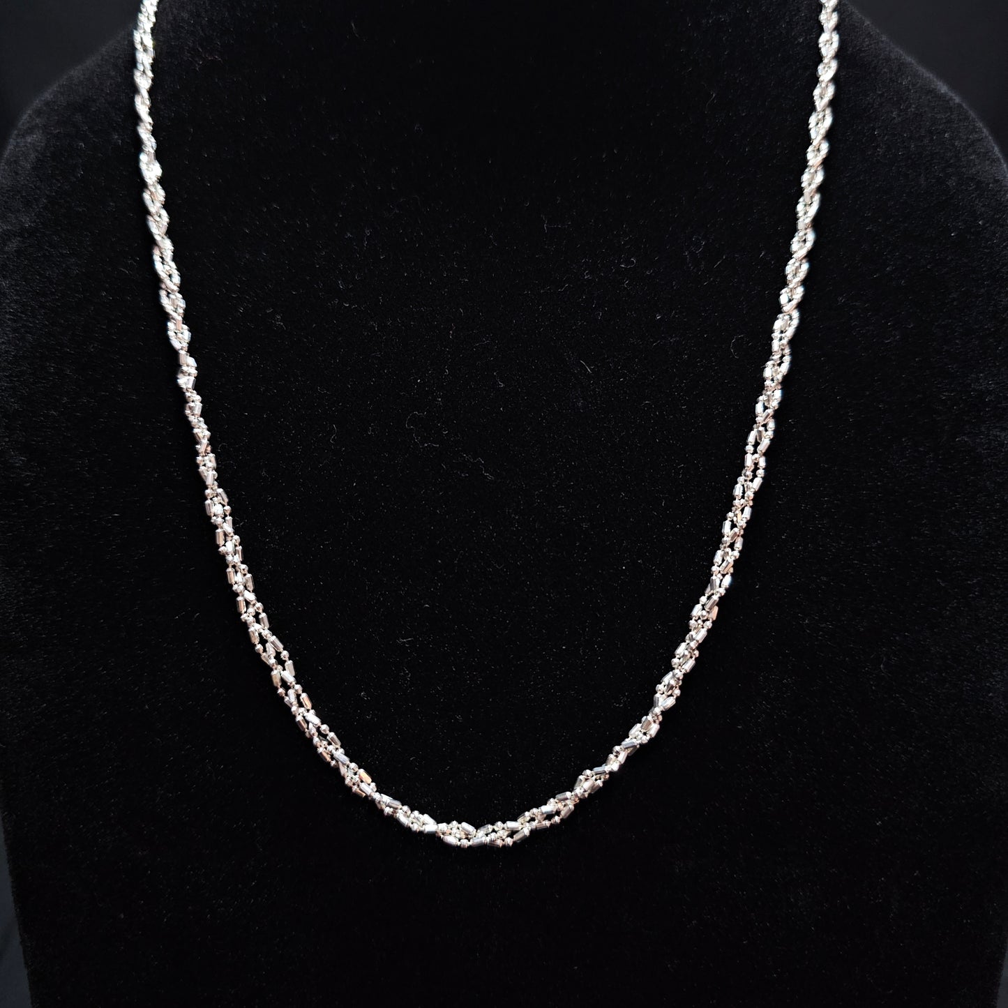 Bar Bead Ball 3 Strand Twisted Chain Link Necklace 925 Sterling Silver 21" 2mm
