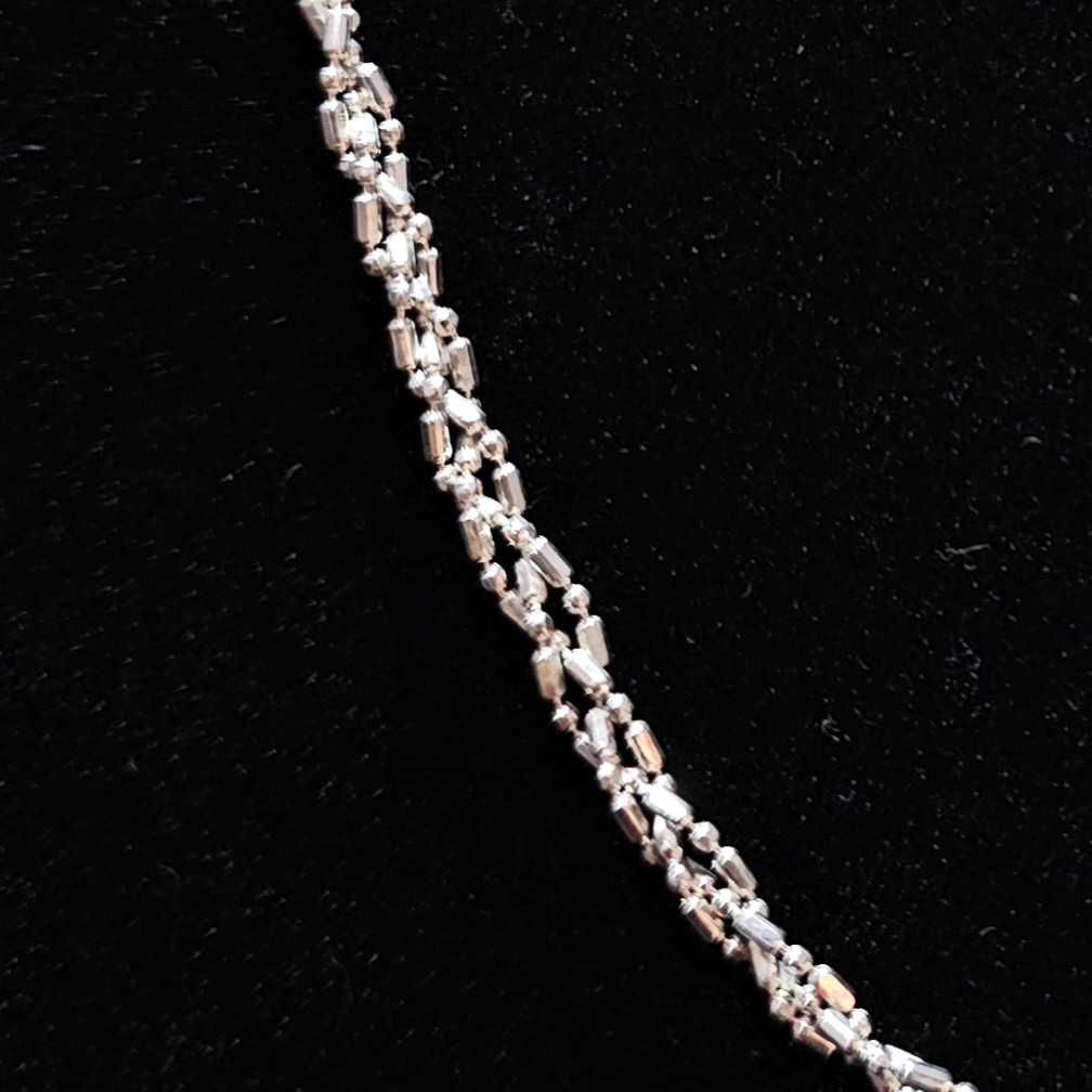 Bar Bead Ball 3 Strand Twisted Chain Link Necklace 925 Sterling Silver 21" 2mm