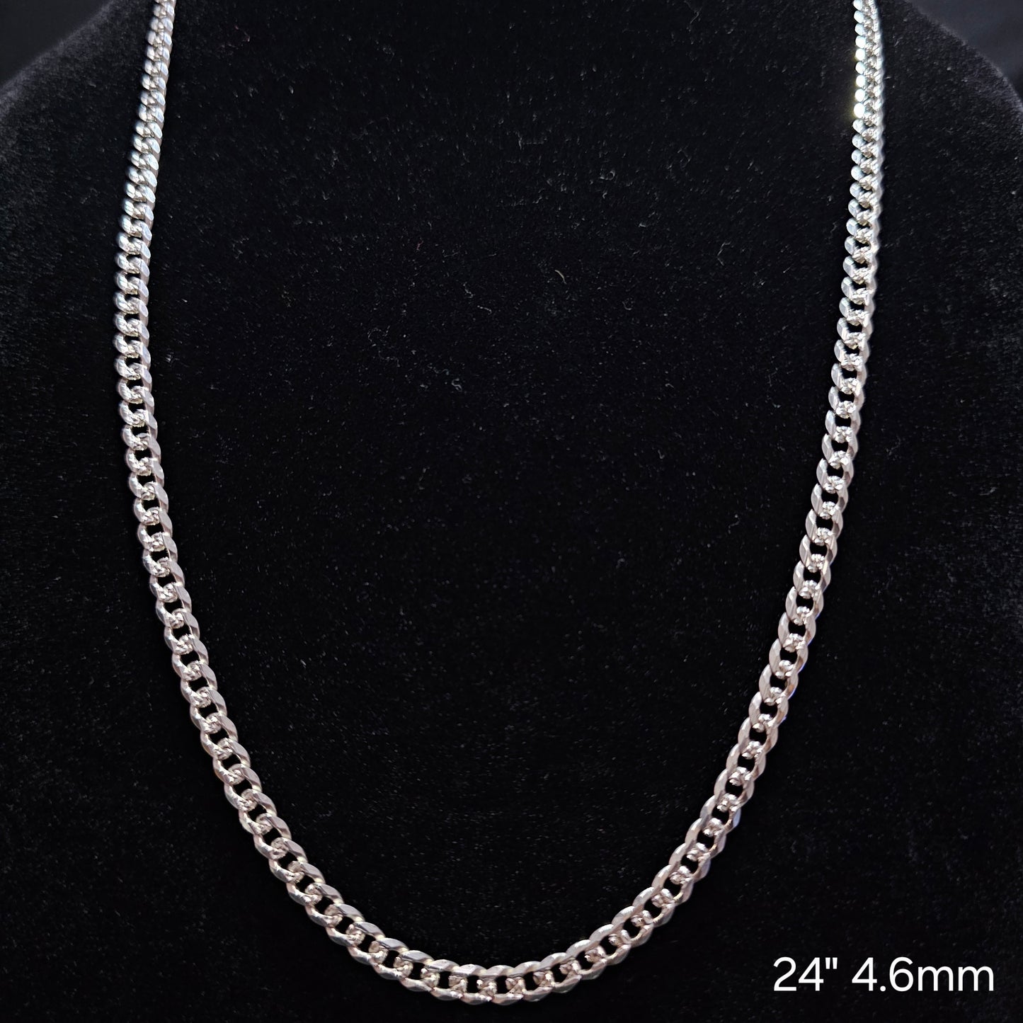 24" Cuban Link 925 Sterling Silver Diamond Cut Chain Necklace - 4.6mm
