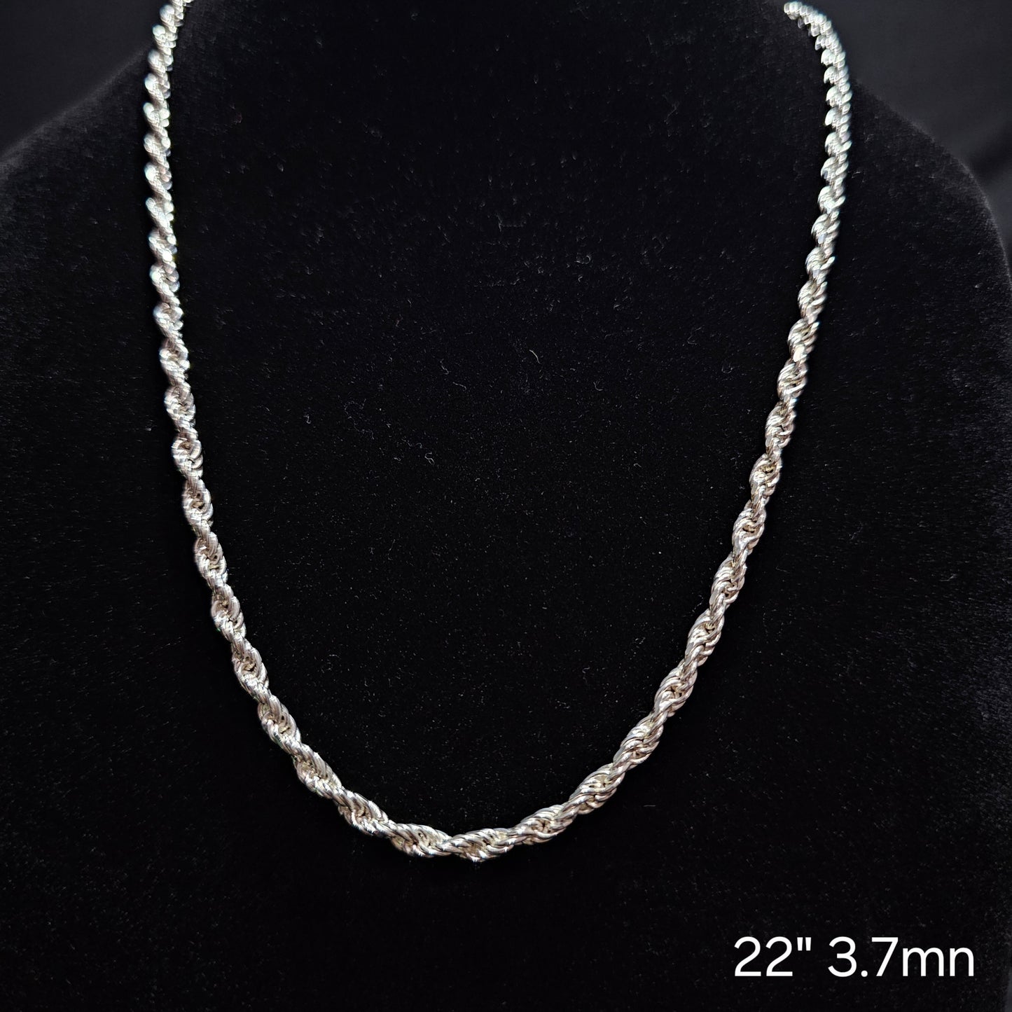 Rope Chain Necklace 925 Sterling SIlver 3.7mm