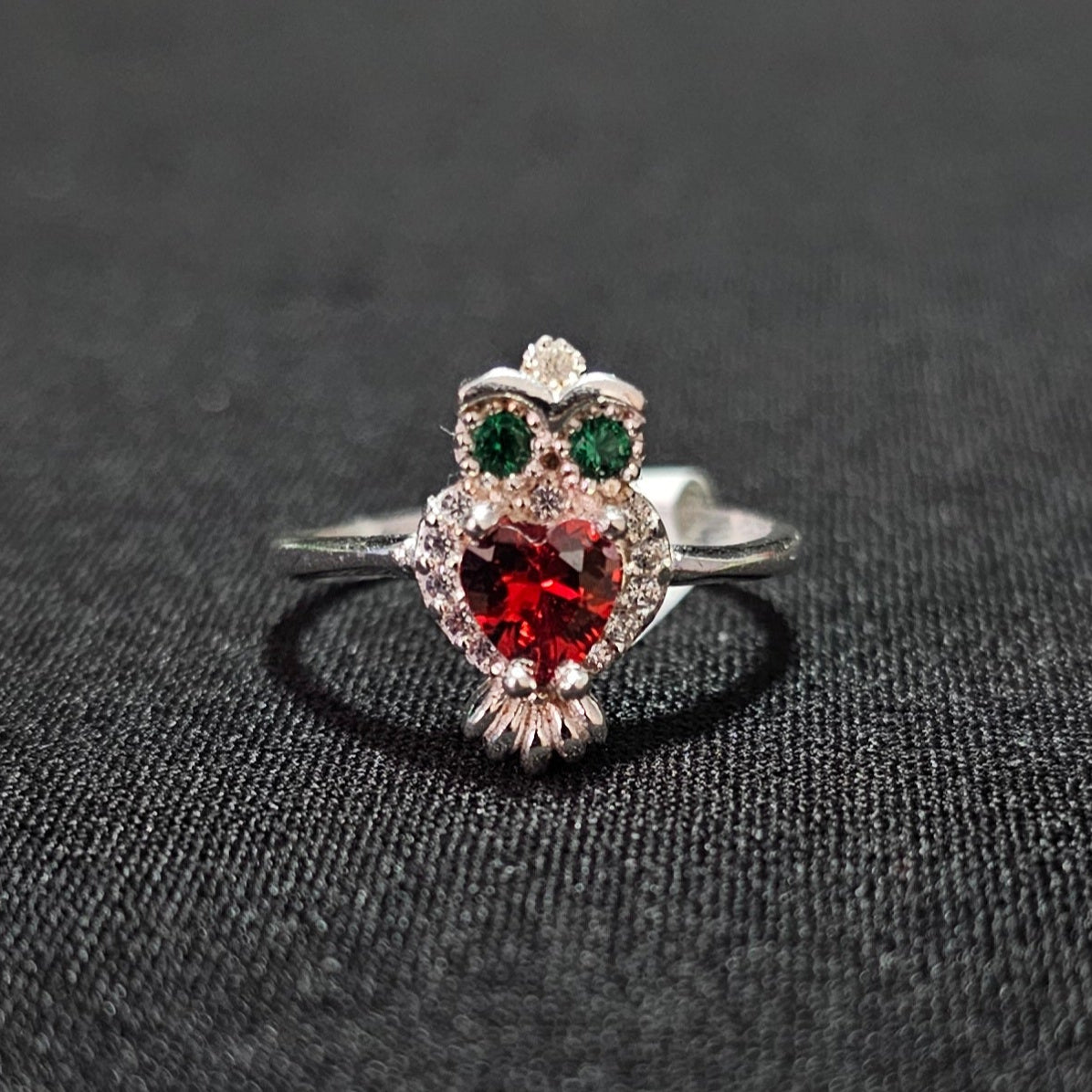 Green And Red Owl Ring 925 Sterling Silver