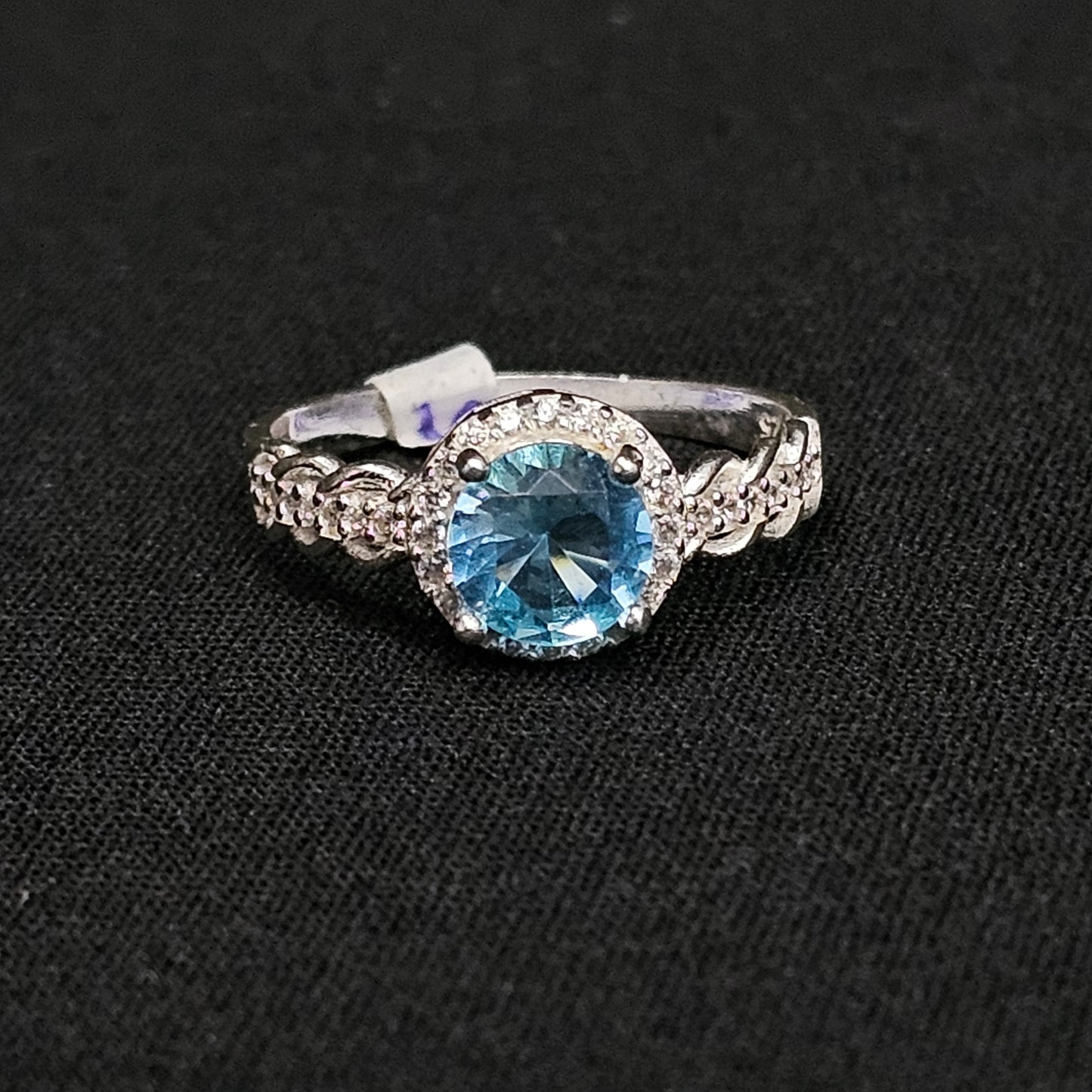 Aqua Blue Round Ring 925 Sterling Silver