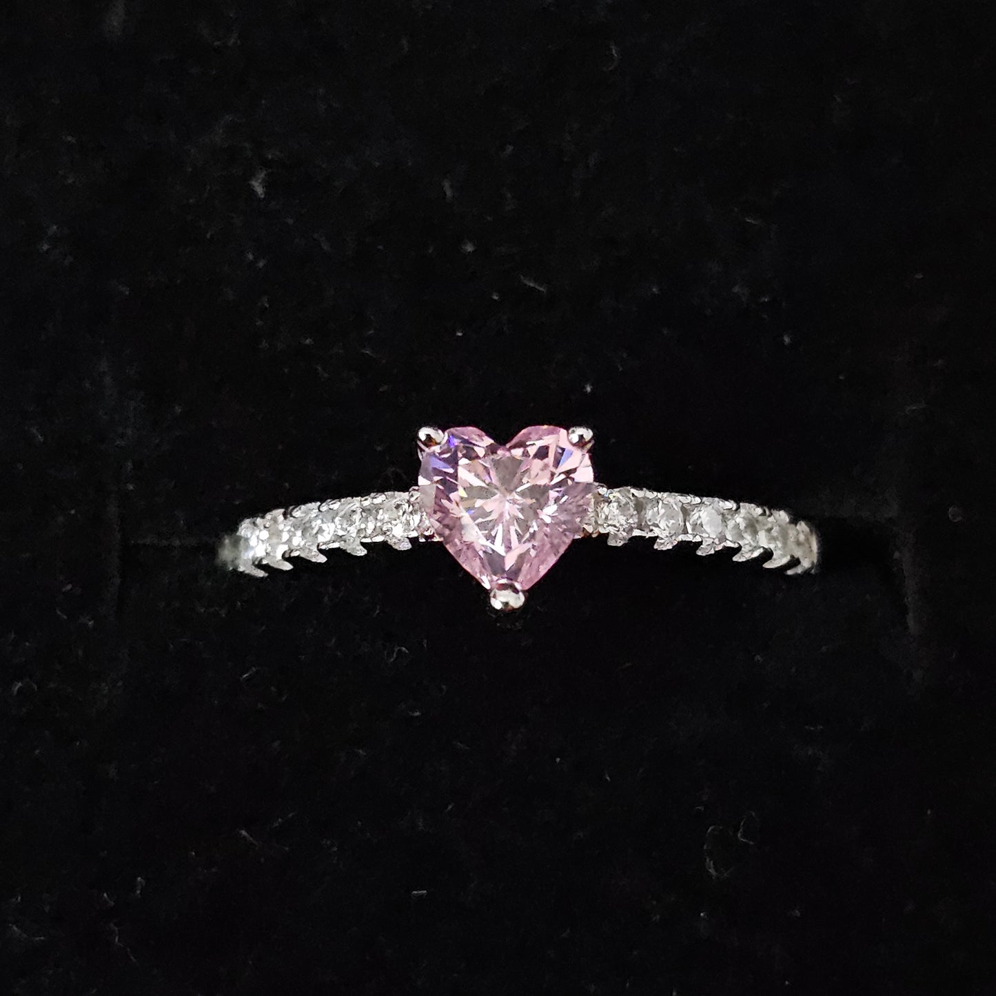 Dainty Pink Heart Ring 925 Sterling Silver