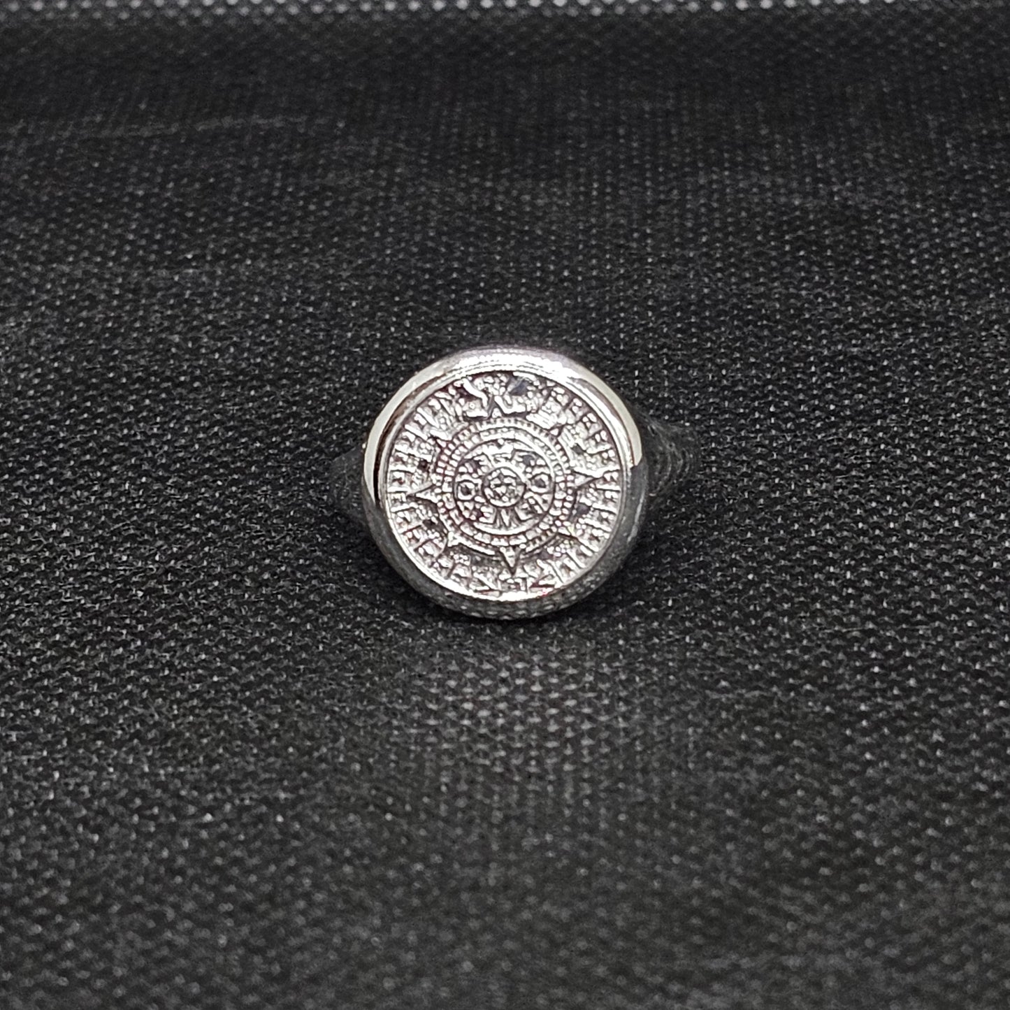 Aztec Calendar Ring in Silver Tone – Size 11, 5.5g Statement Piece