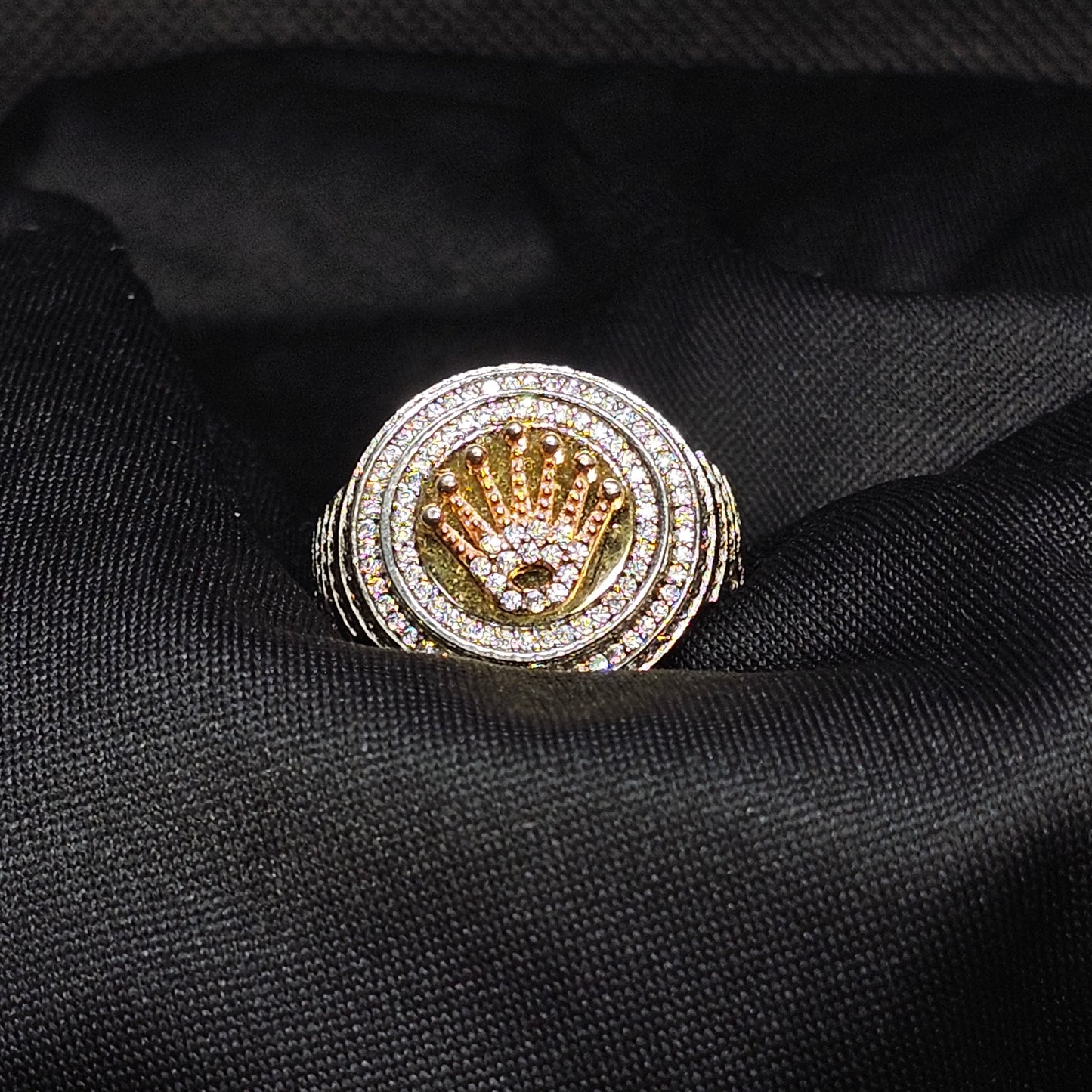 Gold Crown Iced-Out Ring for Men, Size 12, 9g, Statement Bling