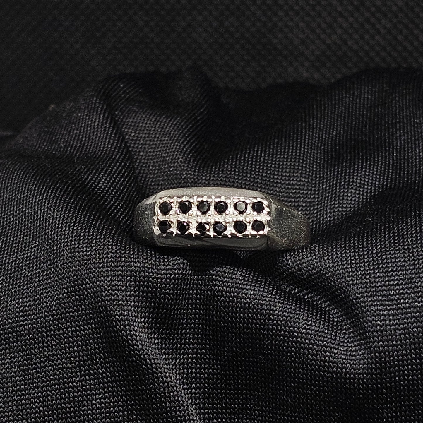 Men's Silver-Tone Ring with Black Stones, Size 11.5, 3.5g