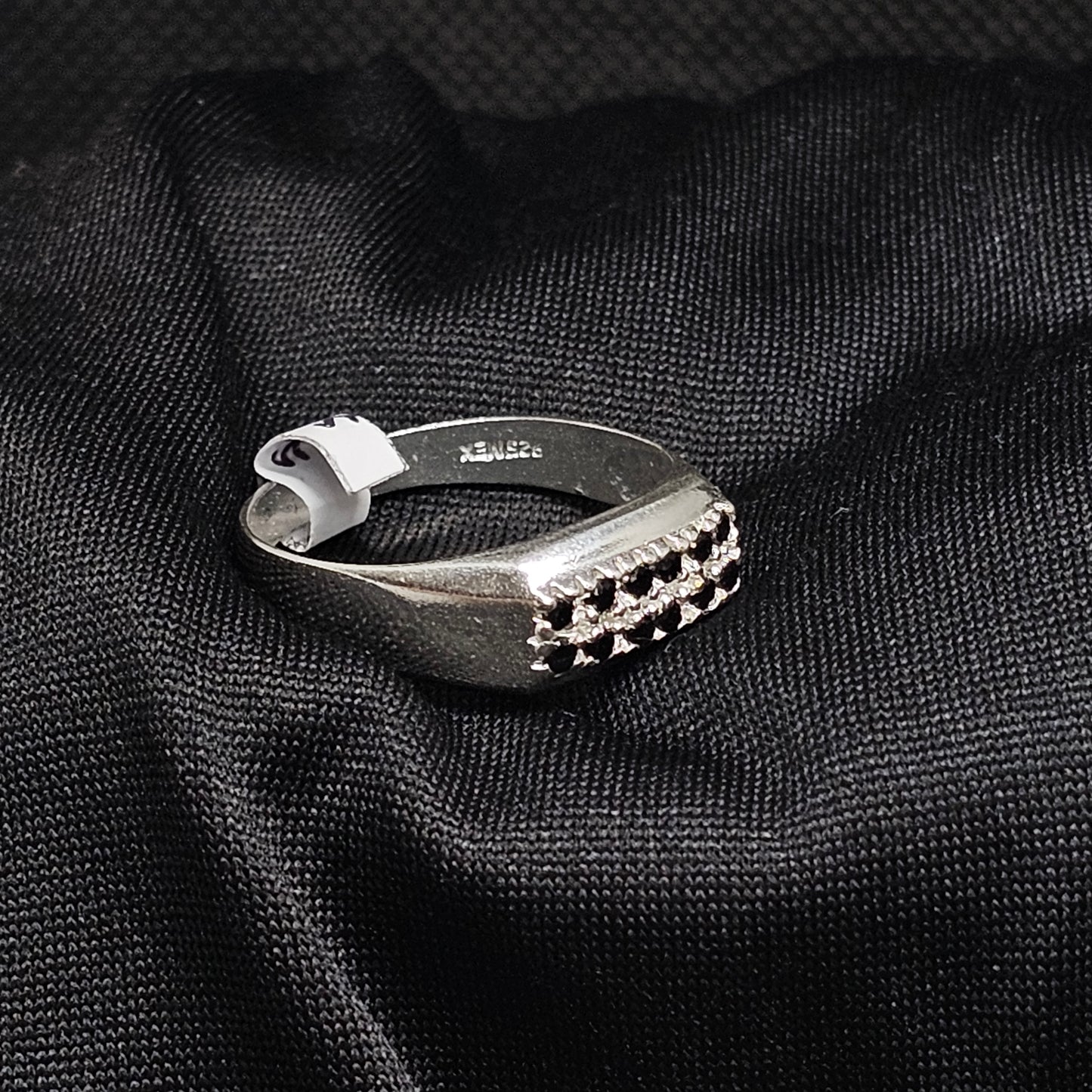 Men's Silver-Tone Ring with Black Stones, Size 11.5, 3.5g