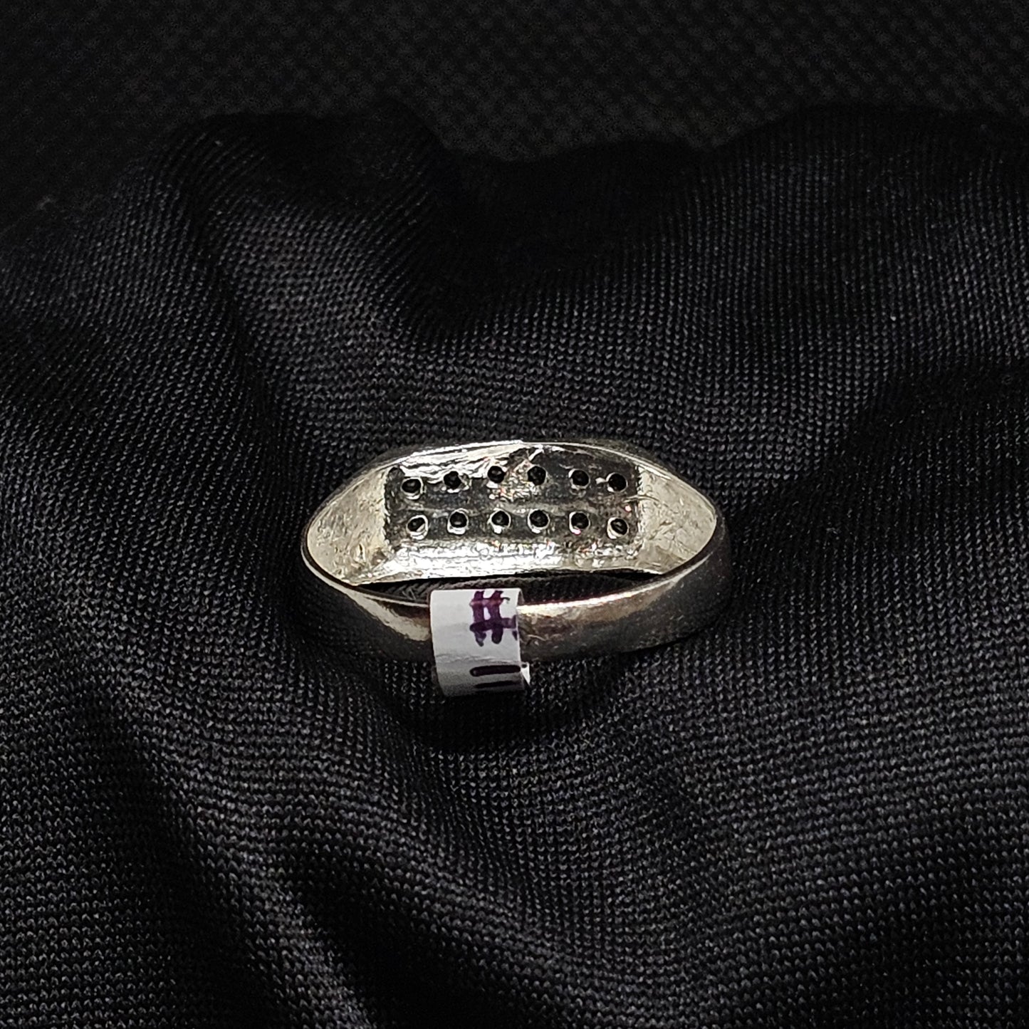 Men's Silver-Tone Ring with Black Stones, Size 11.5, 3.5g
