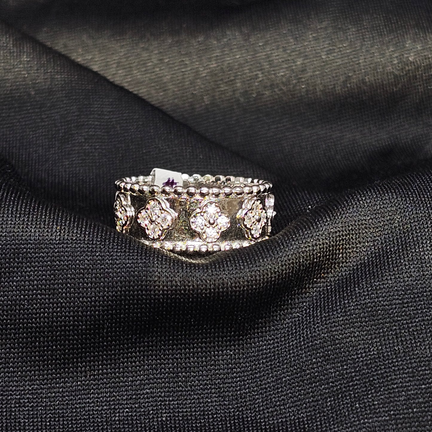 Ornate Silver Ring with Floral CZ Detailing – Size 10, 6.5g