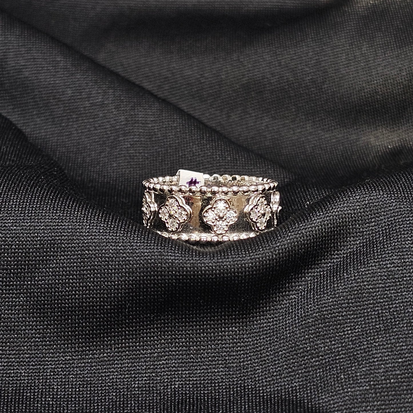 Ornate Silver Ring with Floral CZ Detailing – Size 10, 6.5g