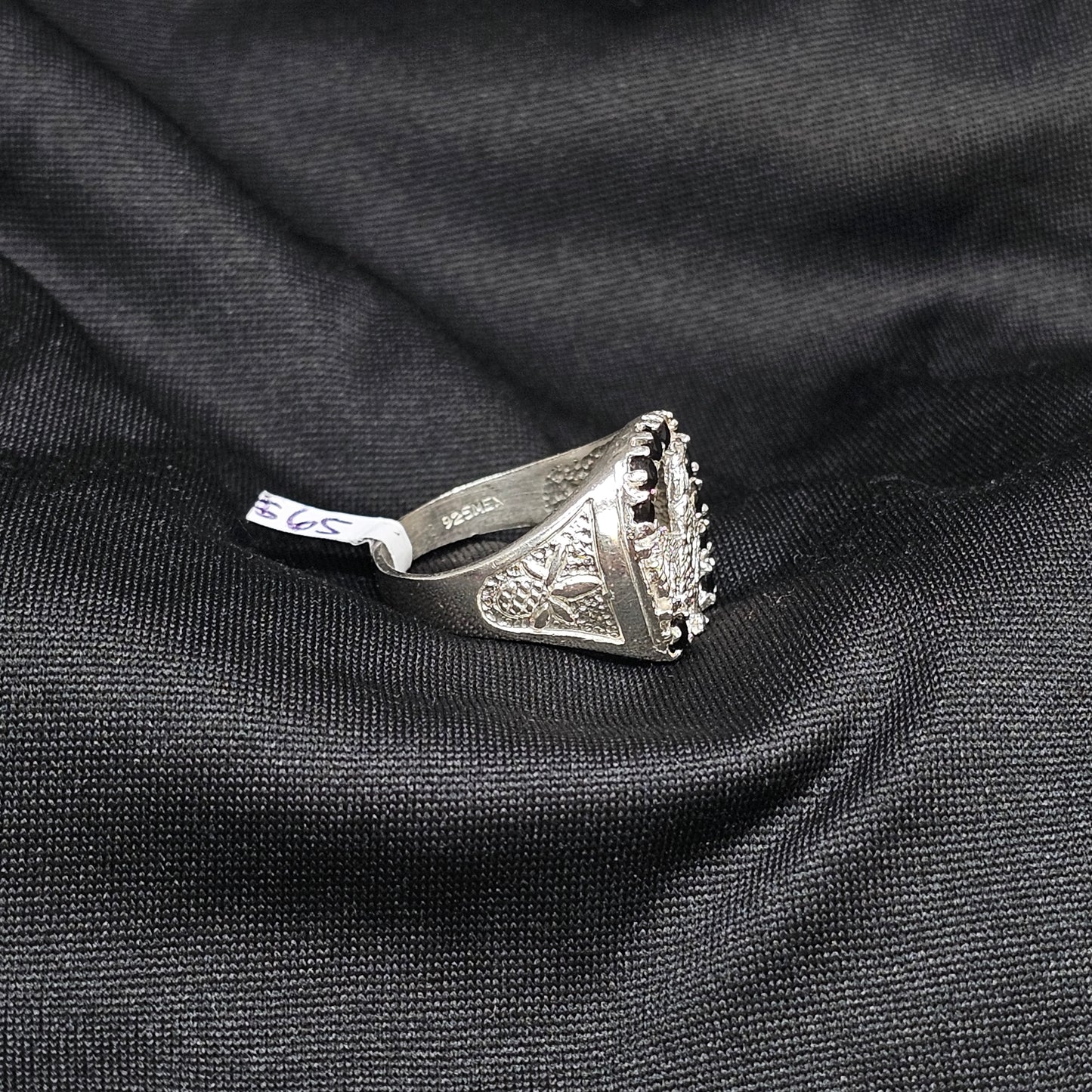 Bold Rooster Ring with Black Stones – Size 10, 6.5g, Silver Tone