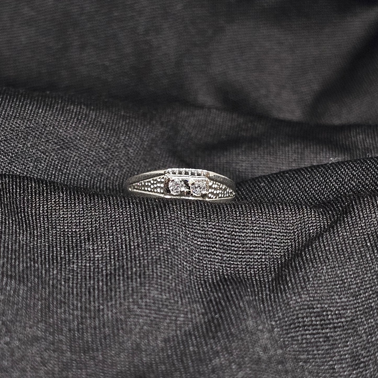 Dainty Silver Twin Stone Ring – Size 5, 2g Elegant Sparkle