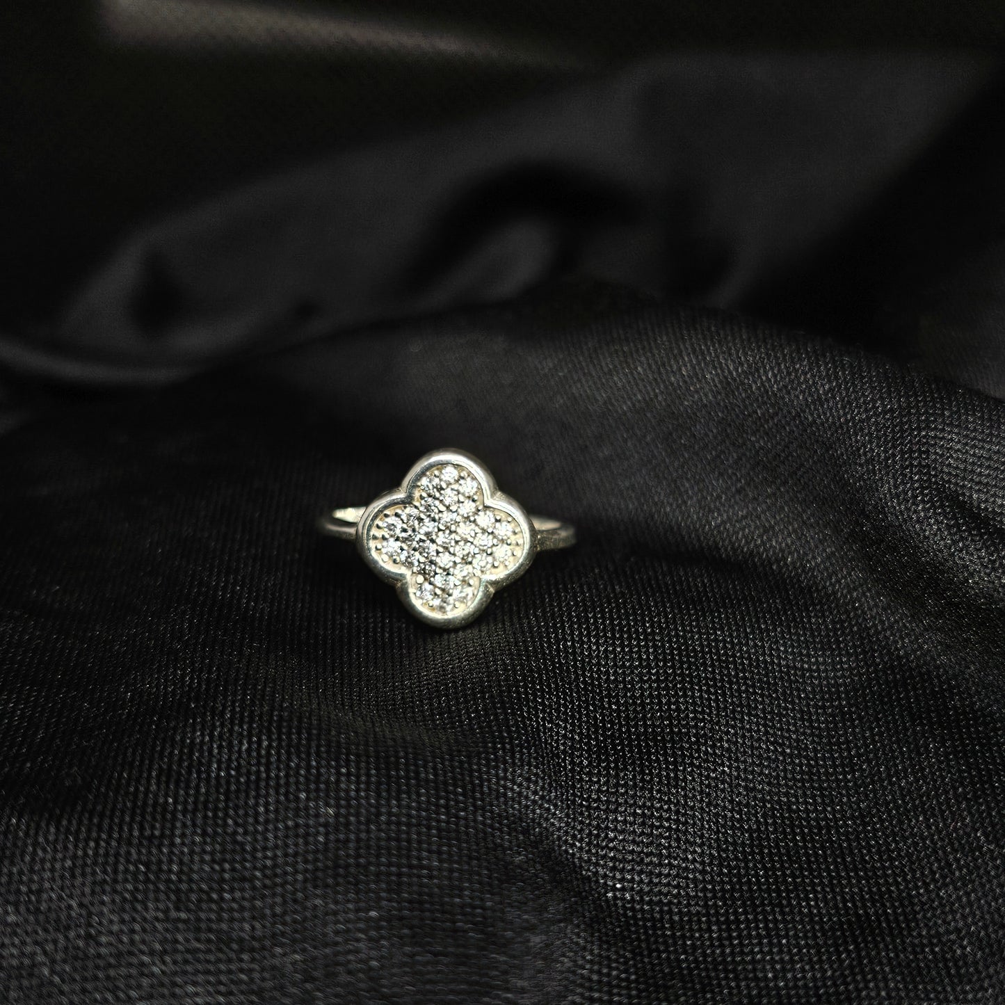 Clover CZ Statement Ring, Silver, Sizes 5.5 & 8.5, 3g Modern Glam