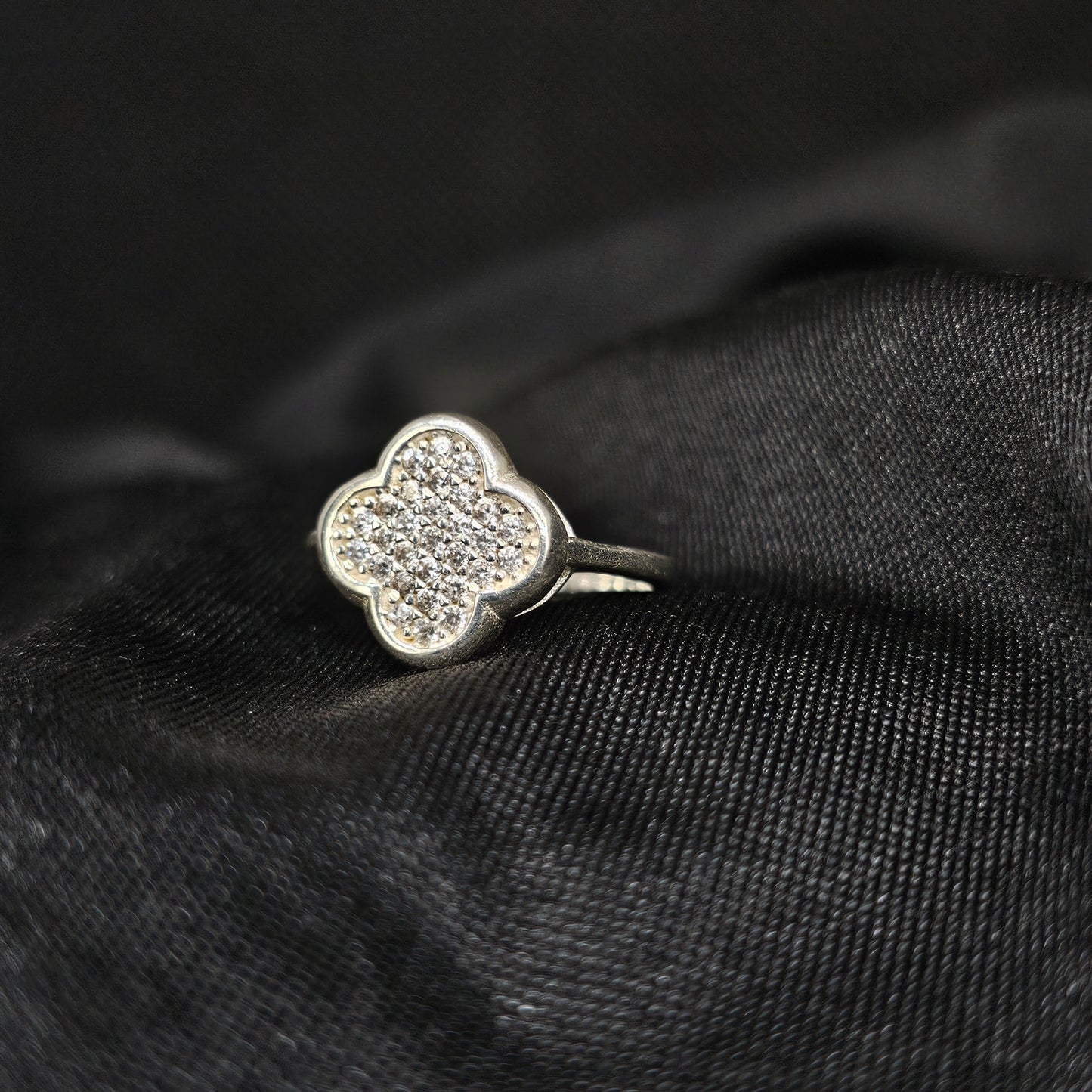 Clover CZ Statement Ring, Silver, Sizes 5.5 & 8.5, 3g Modern Glam