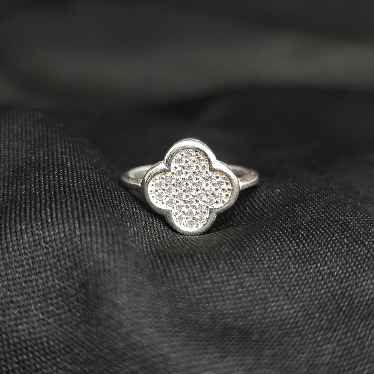 Clover CZ Statement Ring, Silver, Sizes 5.5 & 8.5, 3g Modern Glam