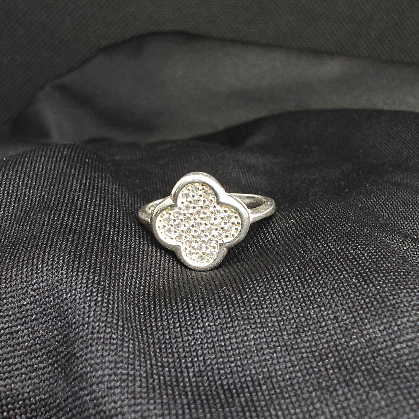 Clover CZ Statement Ring, Silver, Sizes 5.5 & 8.5, 3g Modern Glam
