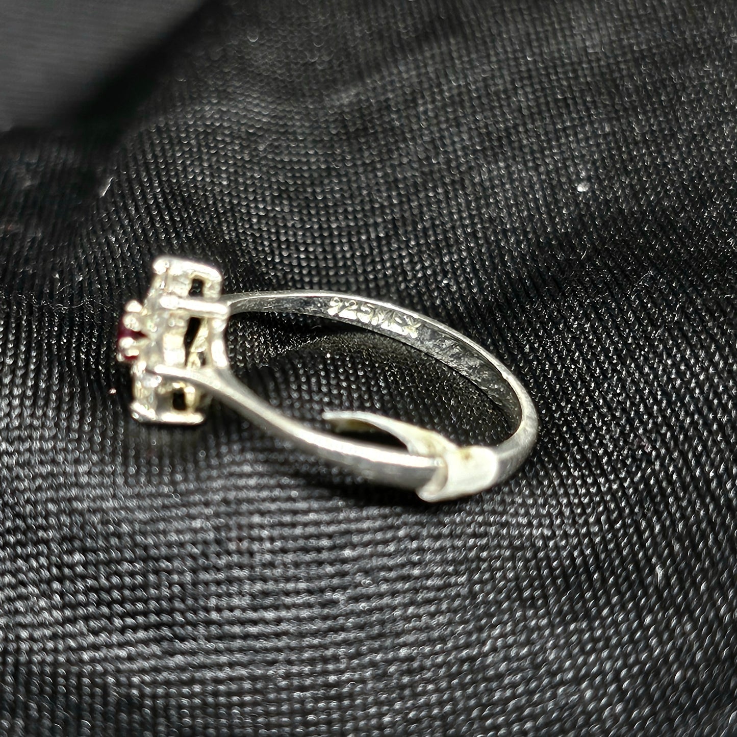 Floral Ruby CZ Ring, Silver Tone, Size 5.5, 1.5g Elegant Accent