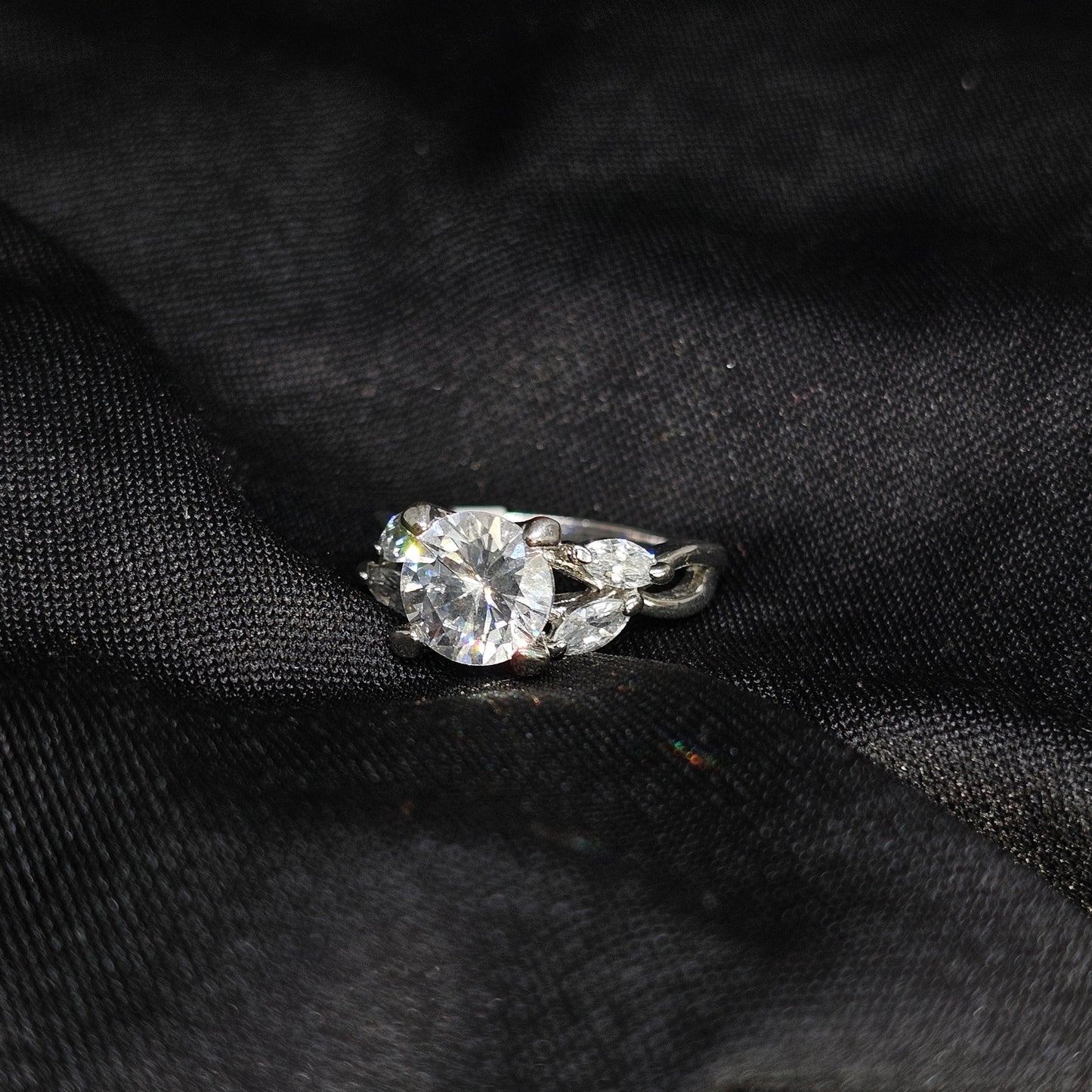 Elegant 5-Stone CZ Engagement Ring, Round & Marquise Cut