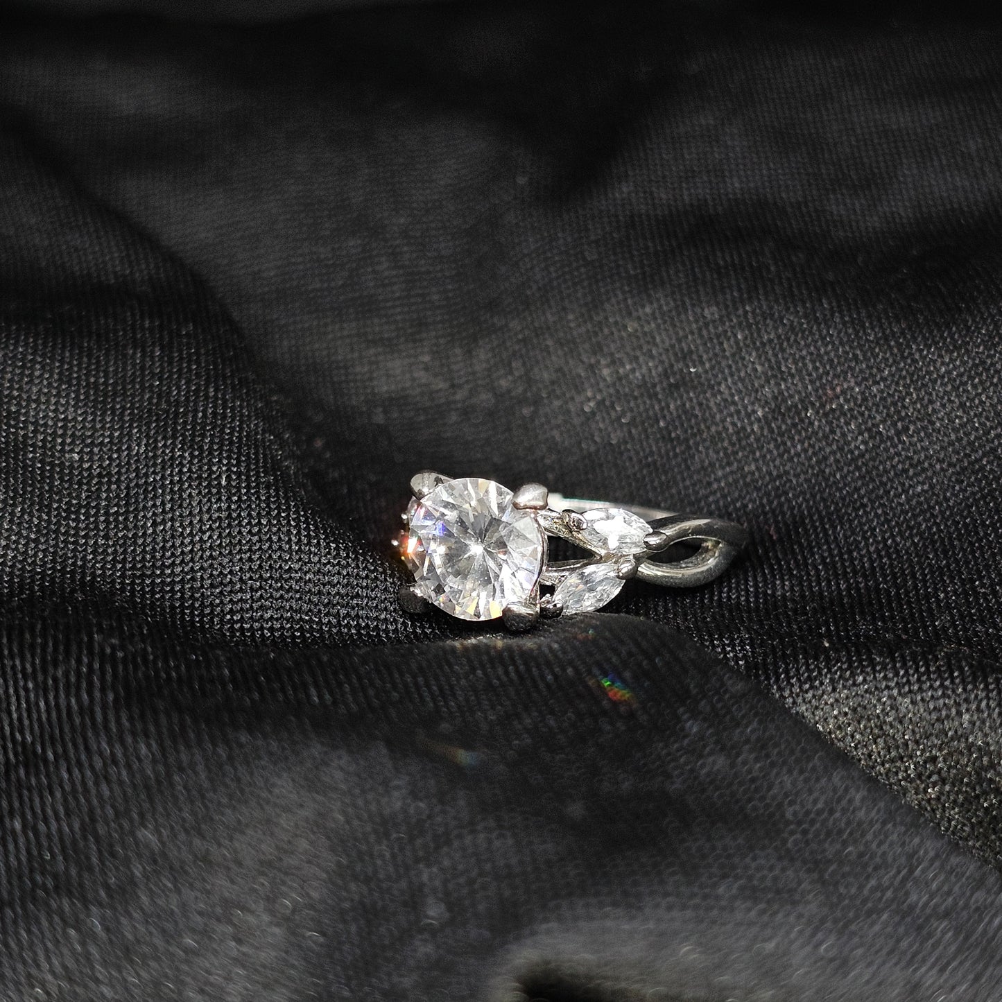 Elegant 5-Stone CZ Engagement Ring, Round & Marquise Cut