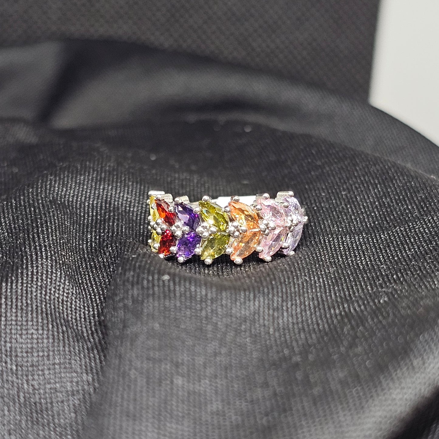 Colorful Crystal Ring for Women – Silver Tone, Size 7, 3g