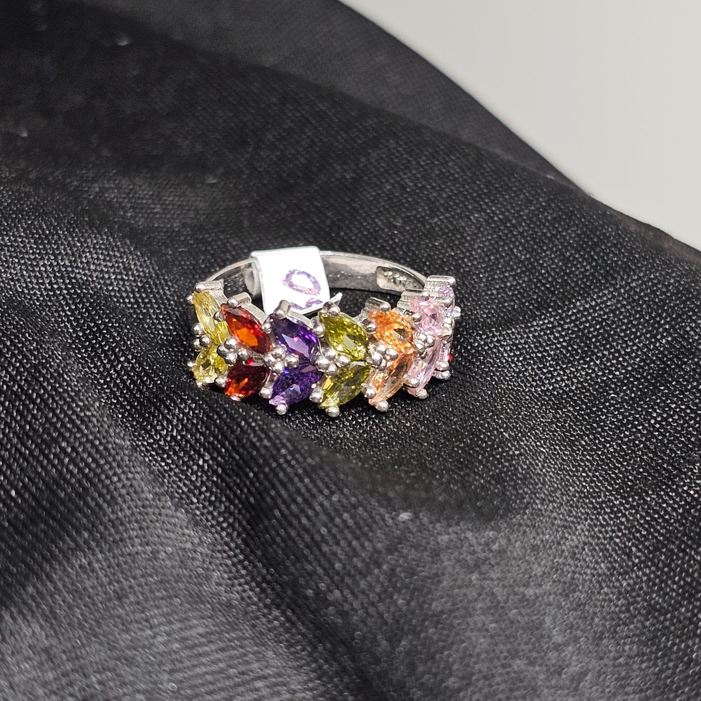 Colorful Crystal Ring for Women – Silver Tone, Size 7, 3g