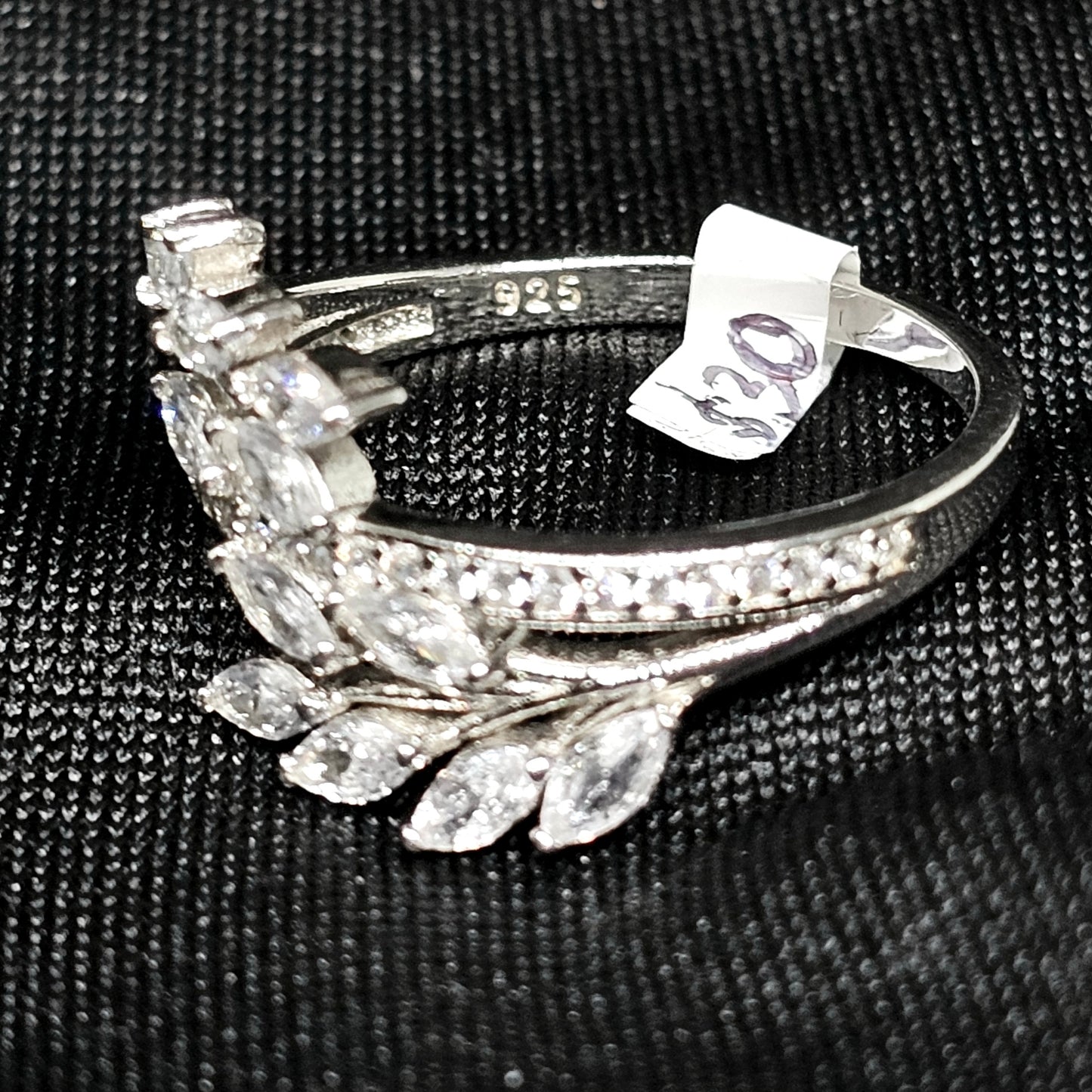 925 Silver CZ Leaf Wrap Ring – Size 7.5 Elegant Nature Design