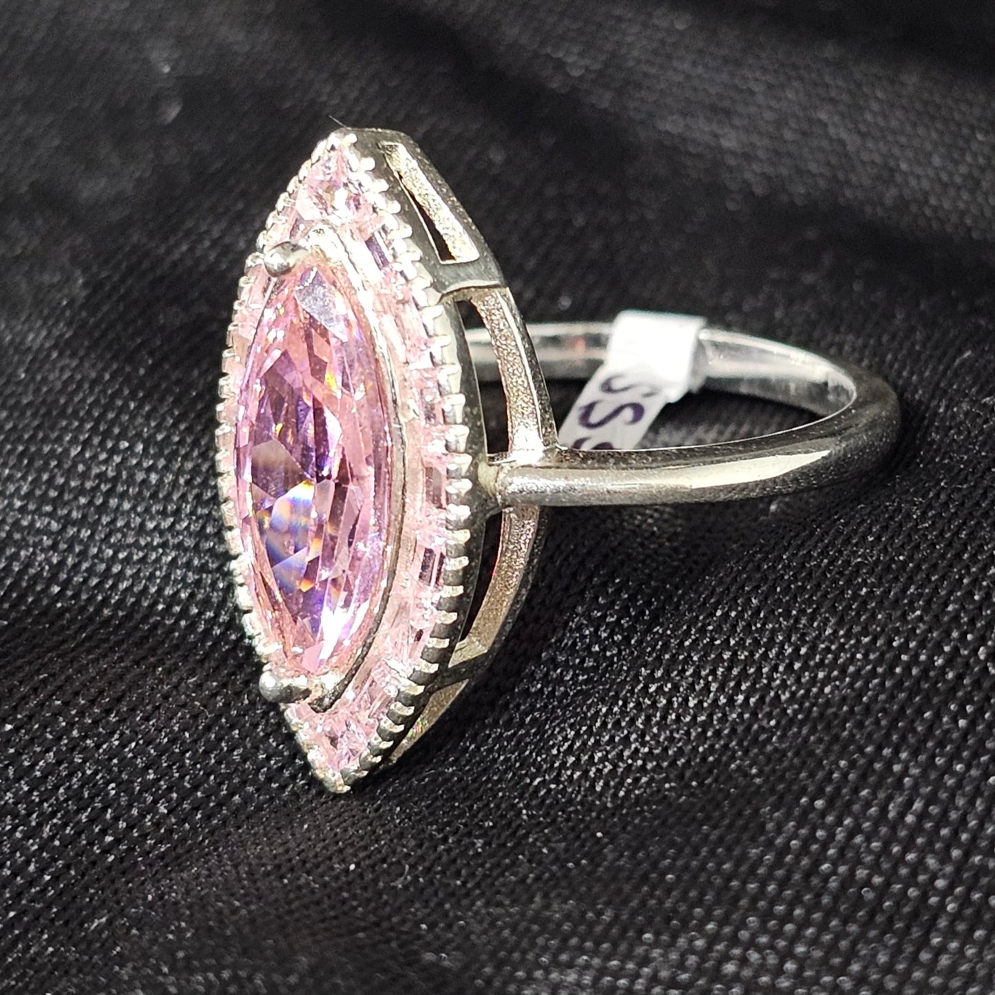 Large Pink Marquise Ring – Silver Tone, Size 8, Glamorous Look