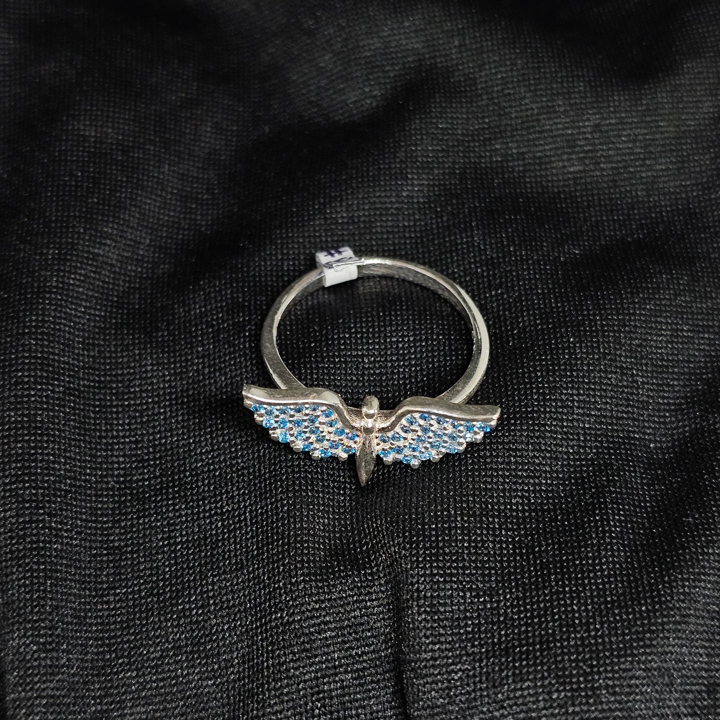 Blue Crystal Angel Wing Ring – Silver Tone, Size 8 Statement
