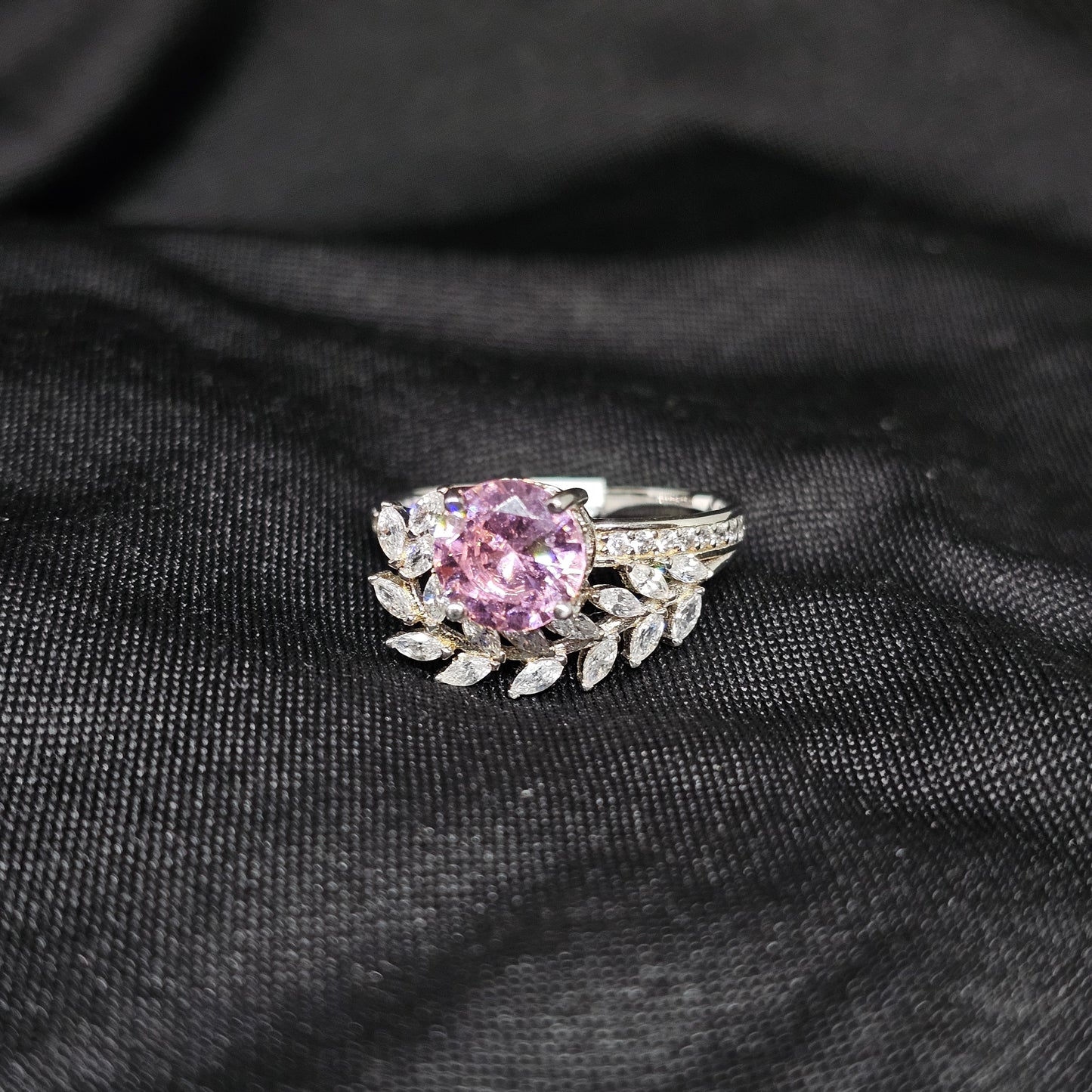 Elegant Pink Crystal Leaf Ring, Size 9, Lightweight & Durable