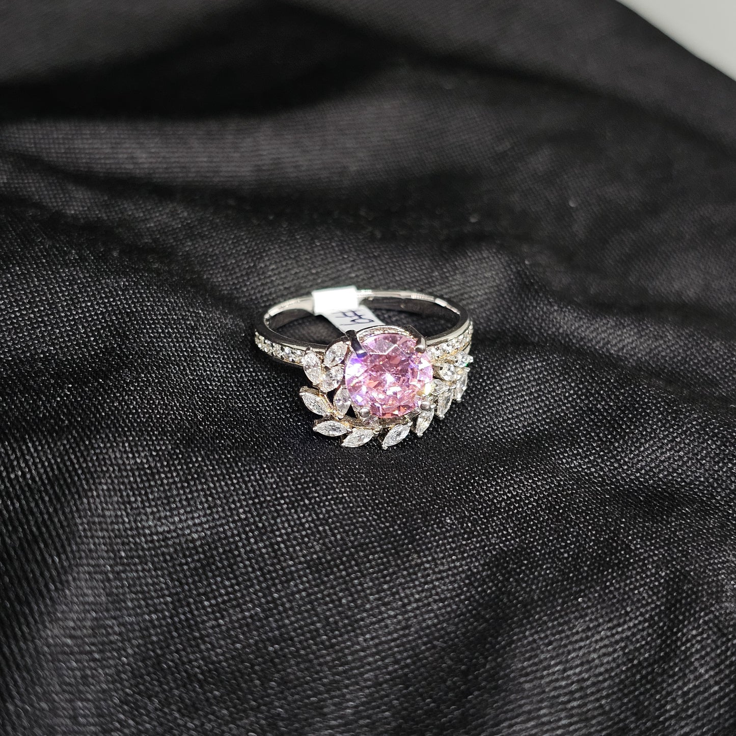 Elegant Pink Crystal Leaf Ring, Size 9, Lightweight & Durable