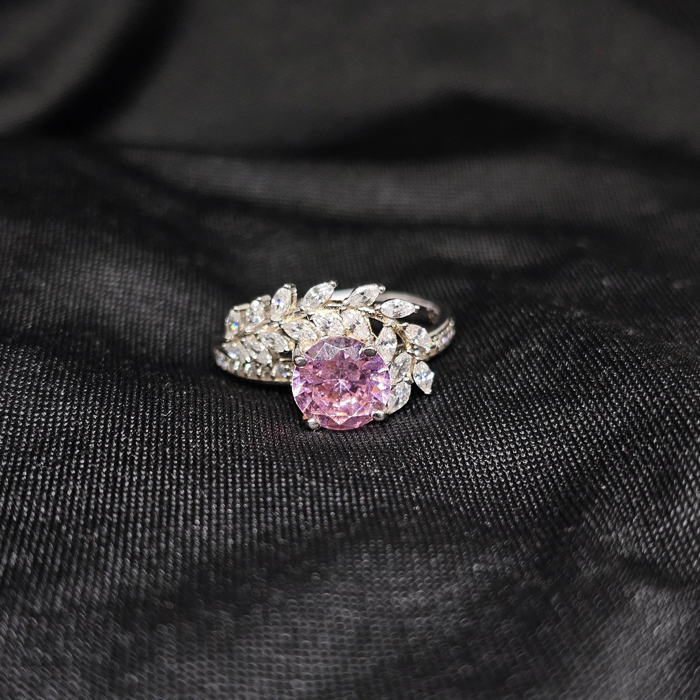 Elegant Pink Crystal Leaf Ring, Size 9, Lightweight & Durable