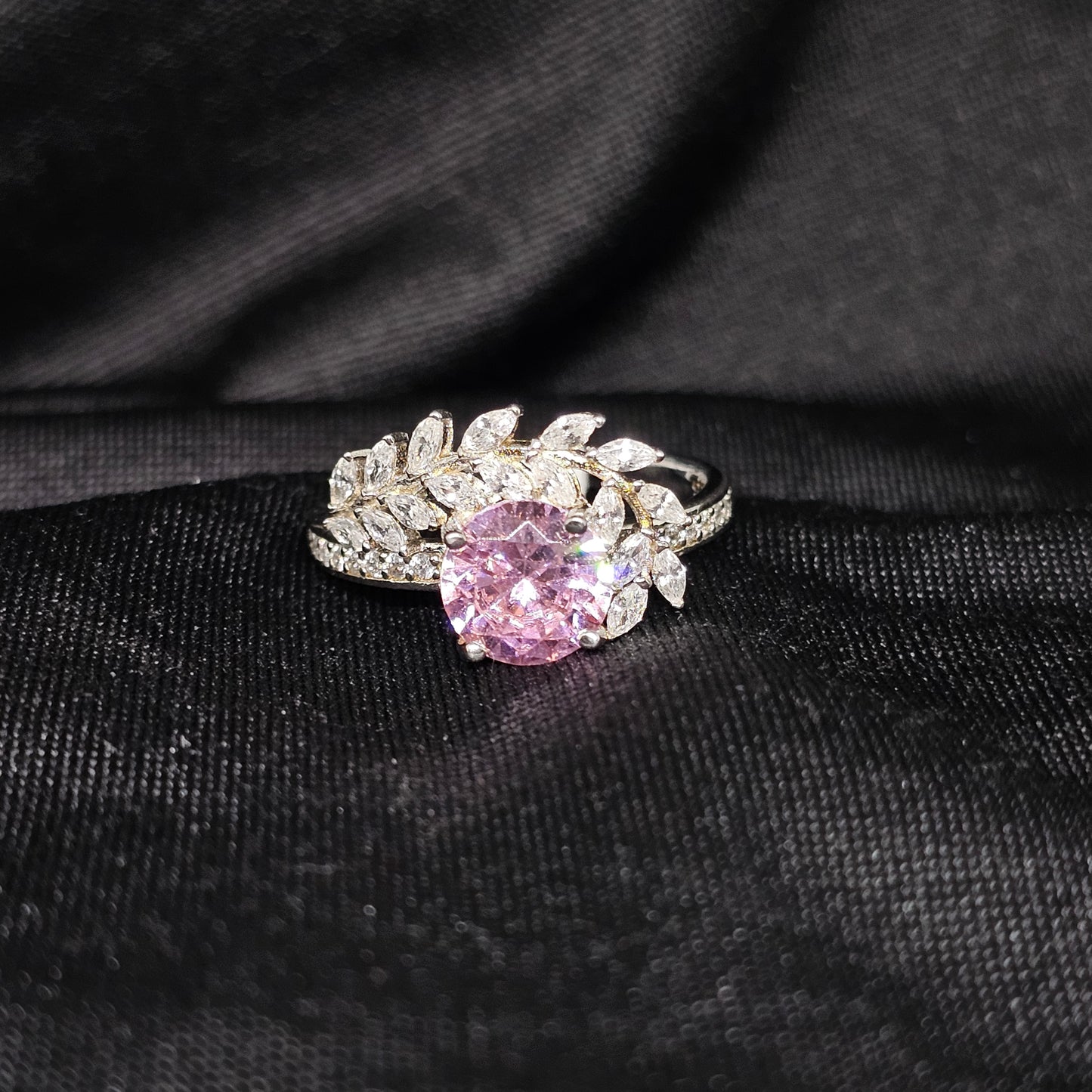 Elegant Pink Crystal Leaf Ring, Size 9, Lightweight & Durable
