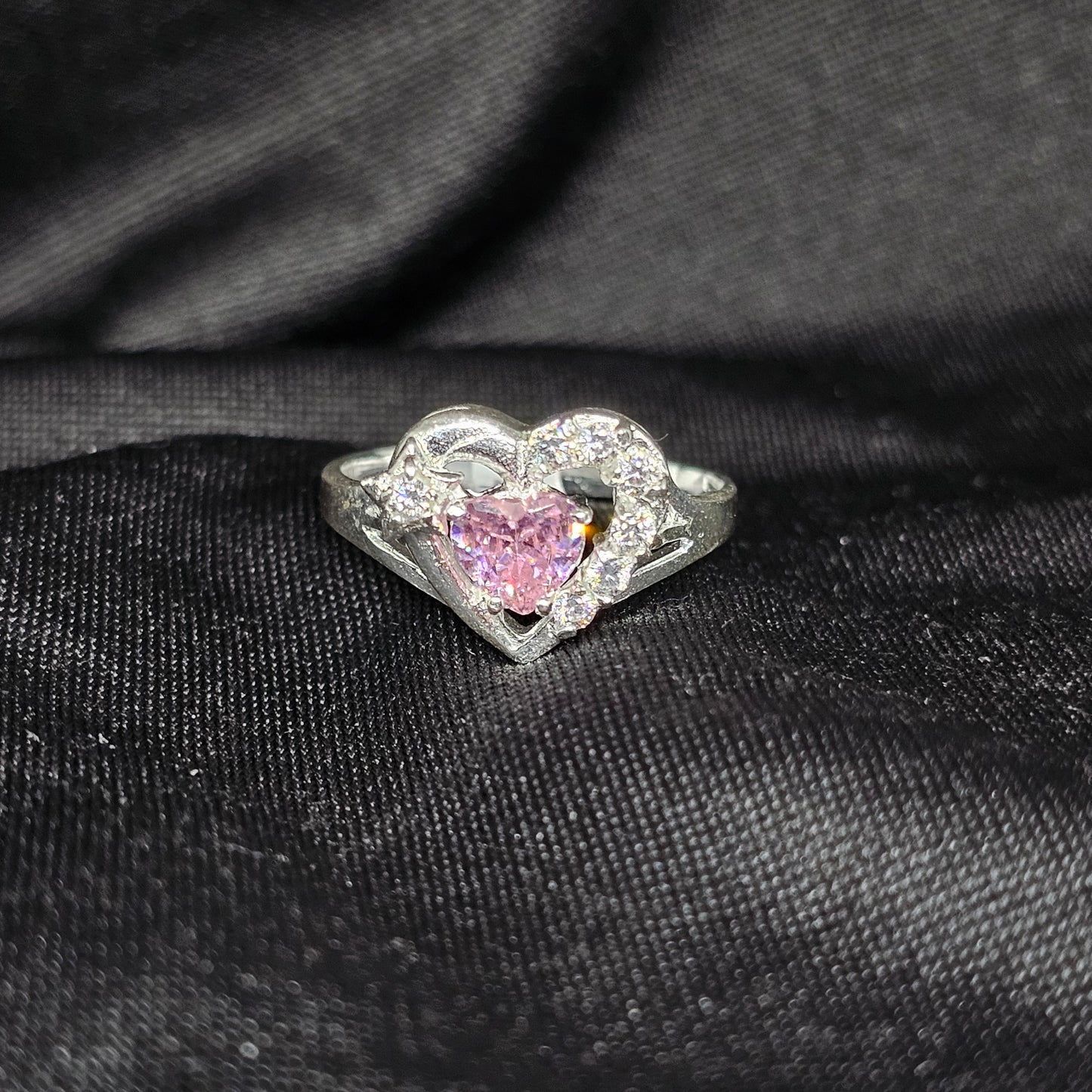 Heart-Shaped Pink Crystal Ring, Size 9, Dainty & Romantic