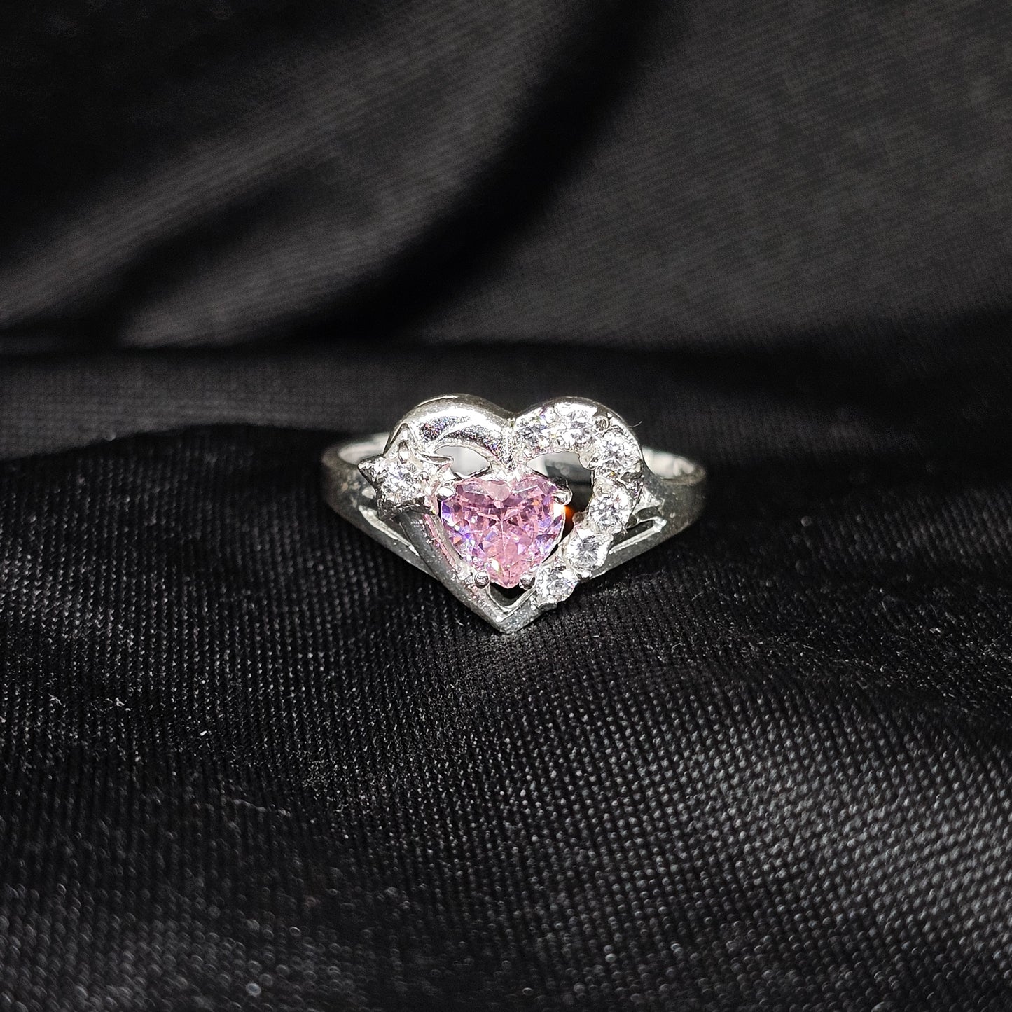 Heart-Shaped Pink Crystal Ring, Size 9, Dainty & Romantic