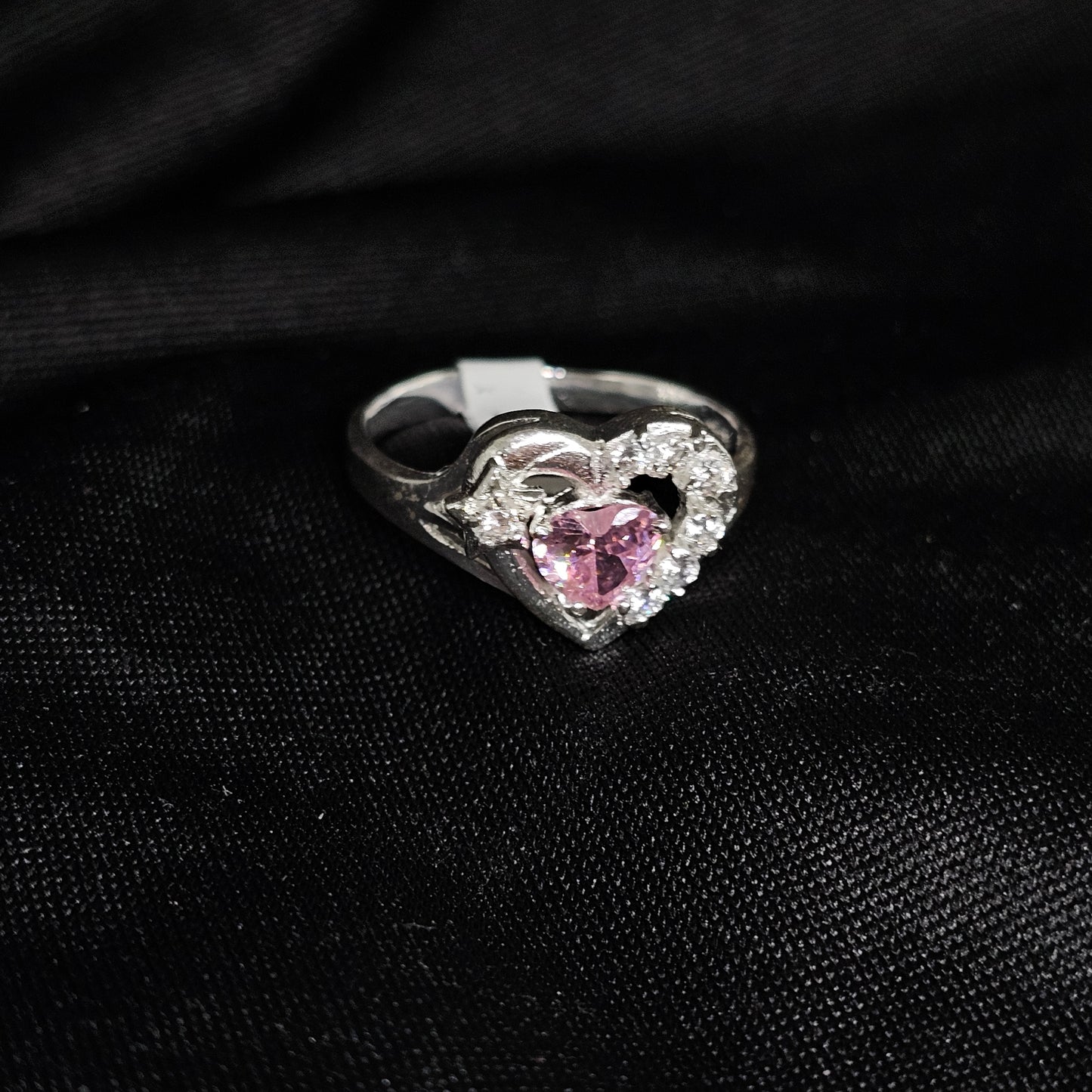 Heart-Shaped Pink Crystal Ring, Size 9, Dainty & Romantic