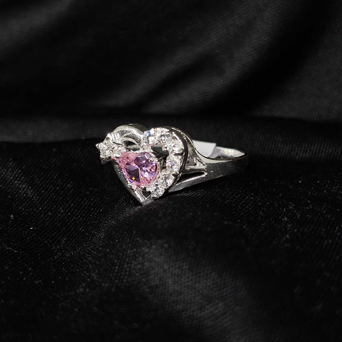 Heart-Shaped Pink Crystal Ring, Size 9, Dainty & Romantic