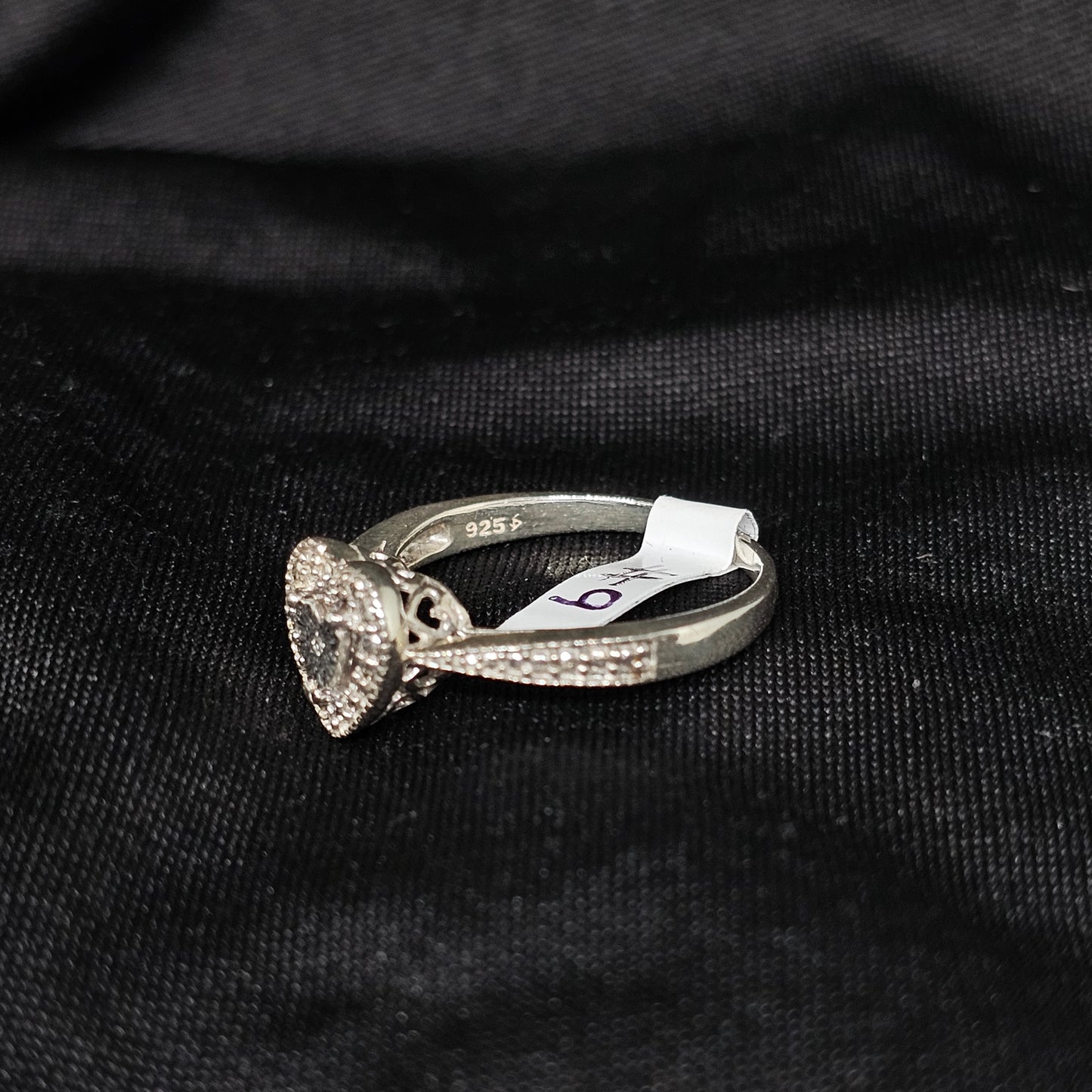 Silver Heart Halo Ring, Size 9, Sparkling & Elegant Design