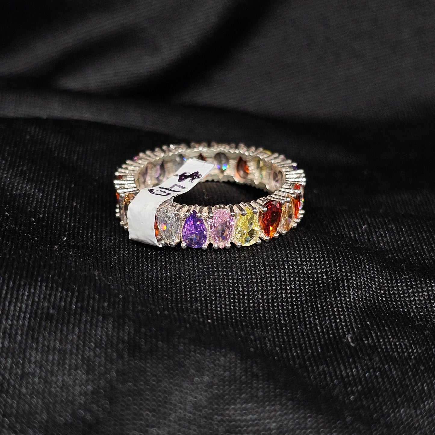 Multicolor Eternity Band Ring, Size 9, Sparkling Rainbow Style