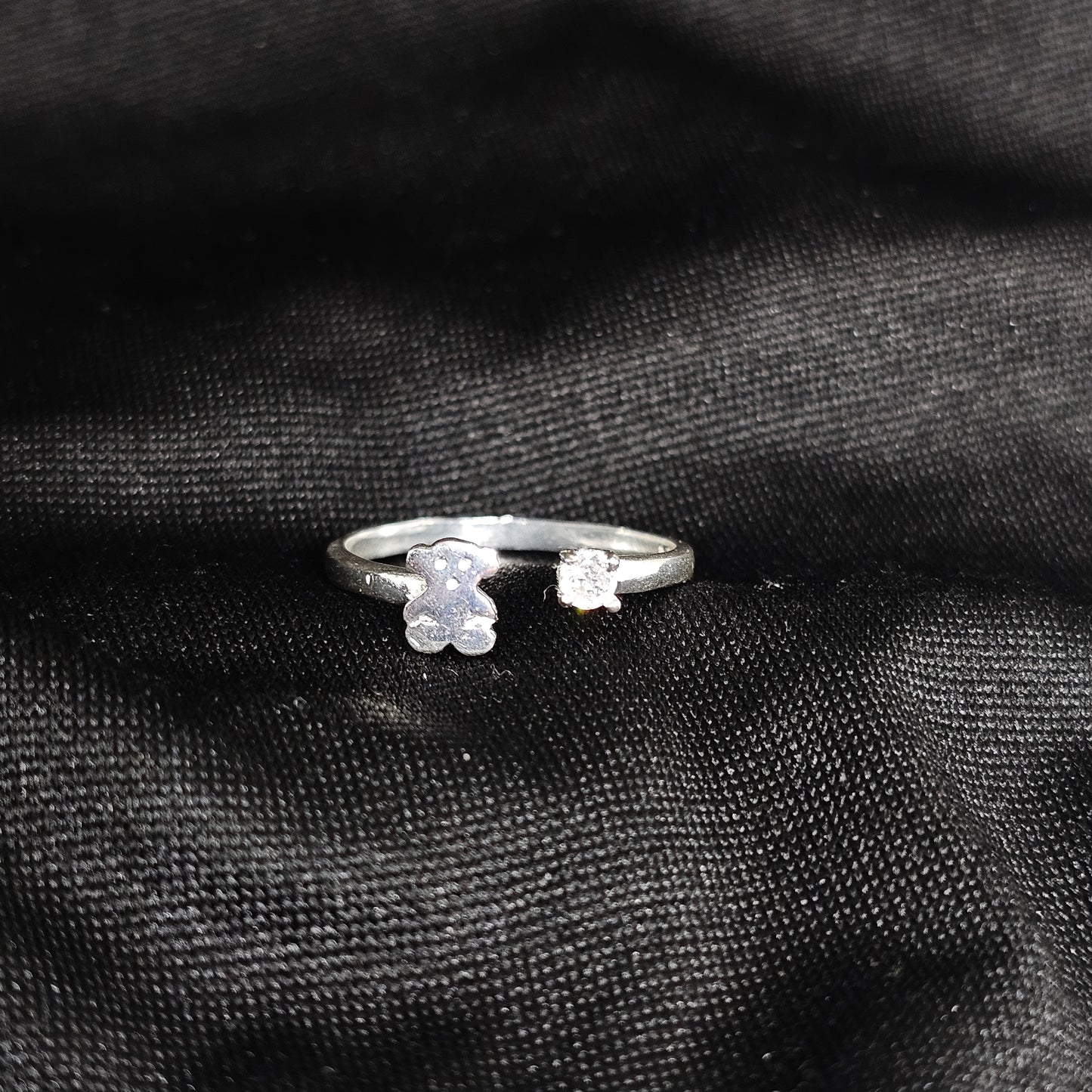 Teddy Bear Open Ring – Silver Tone, Size 7, Cute & Adjustable