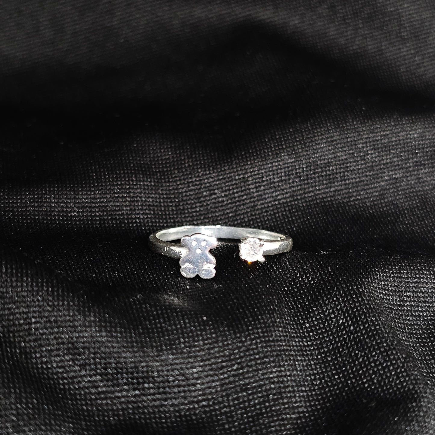 Teddy Bear Open Ring – Silver Tone, Size 7, Cute & Adjustable