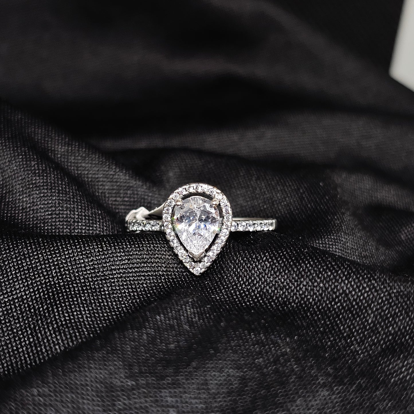 Teardrop Halo Ring, Size 9, Elegant Sparkle with Pave Band