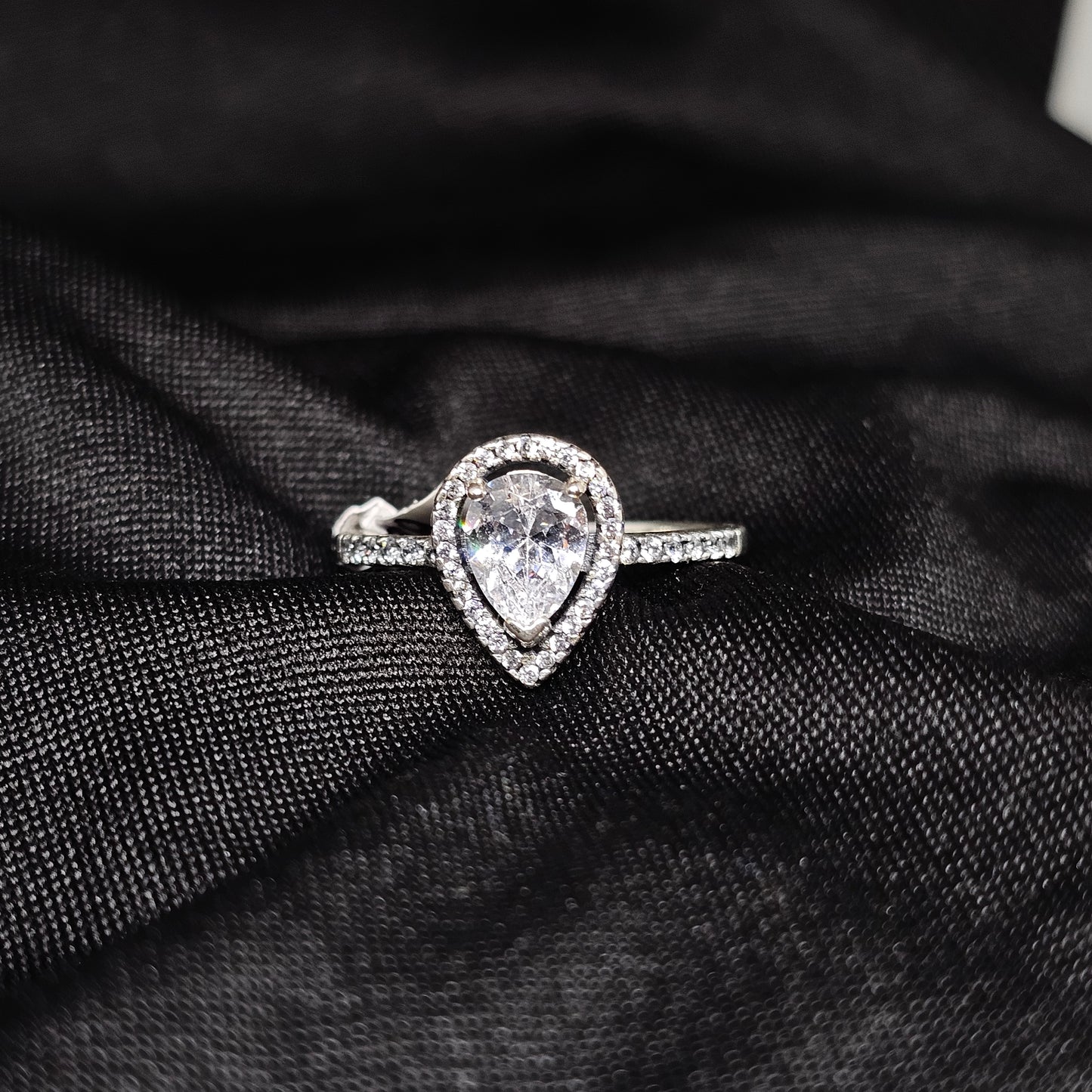 Teardrop Halo Ring, Size 9, Elegant Sparkle with Pave Band
